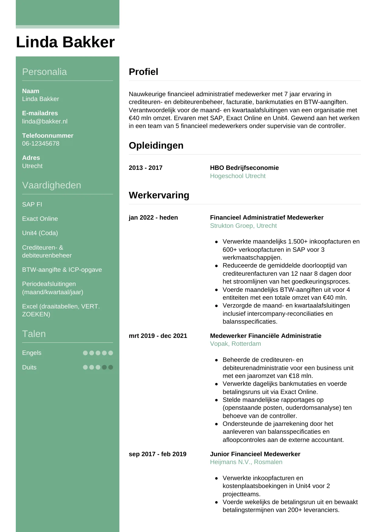 CV Casual voor financieel administratief medewerker