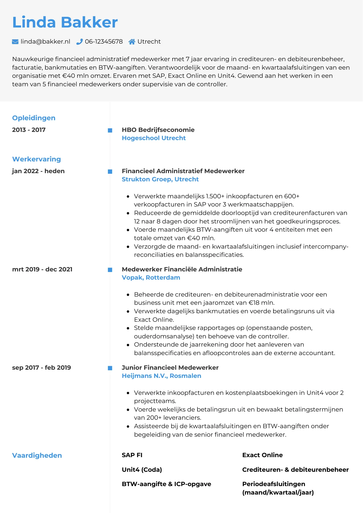 CV Chrono voor financieel administratief medewerker