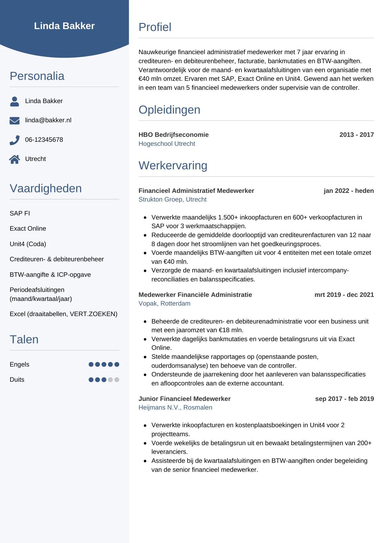 CV Circulair voor financieel administratief medewerker