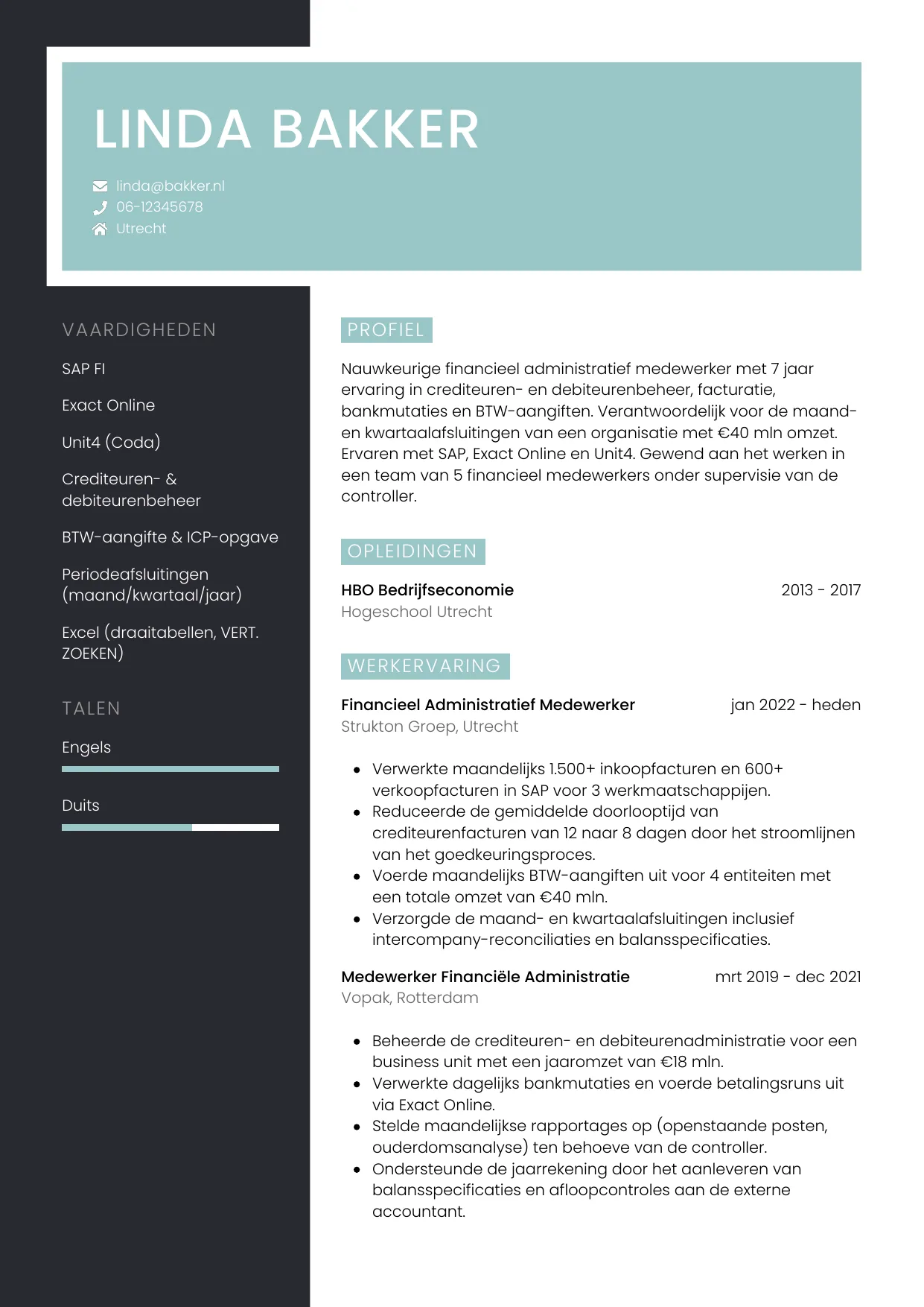 CV Elegant voor financieel administratief medewerker