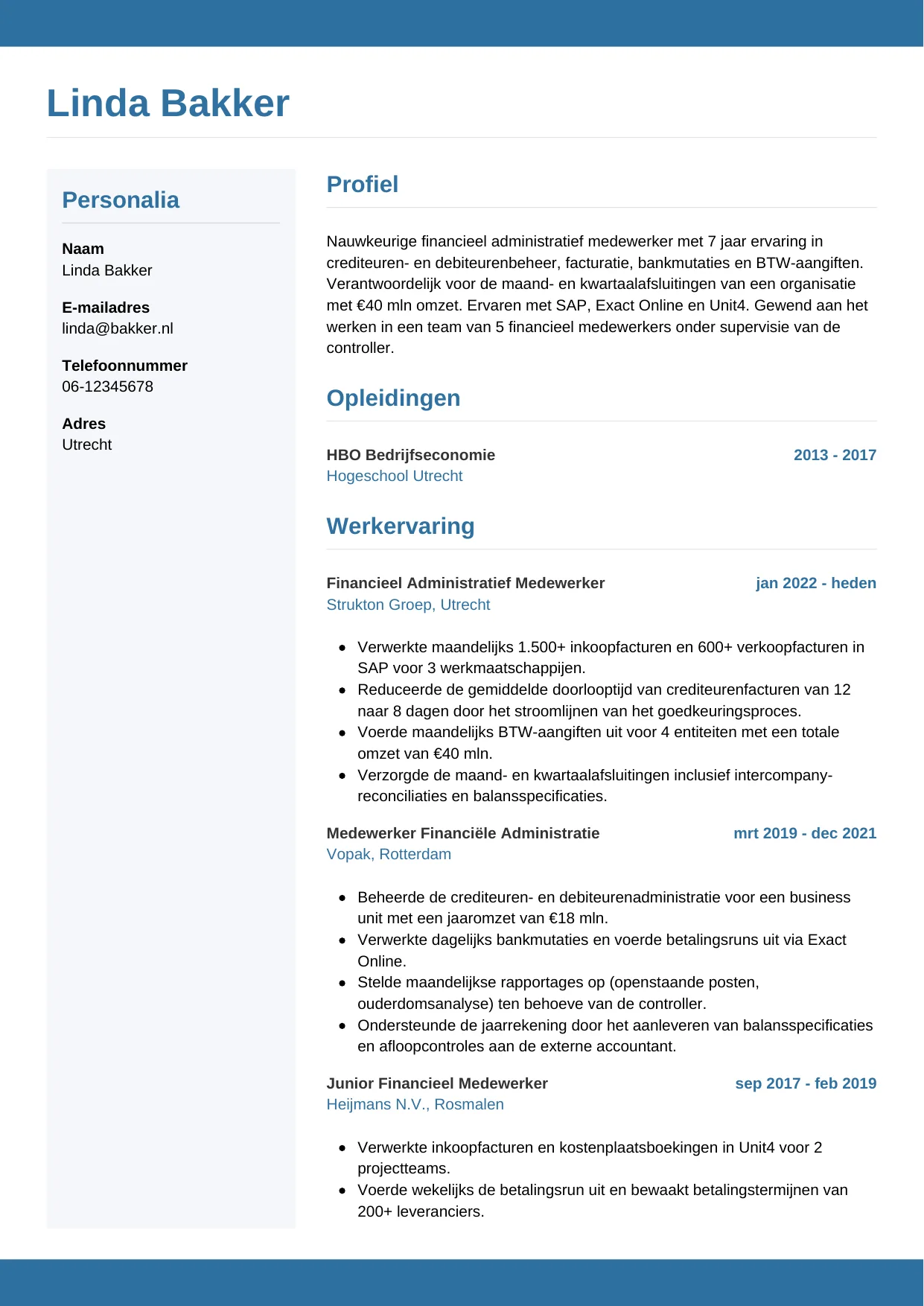 CV Horizontaal voor financieel administratief medewerker