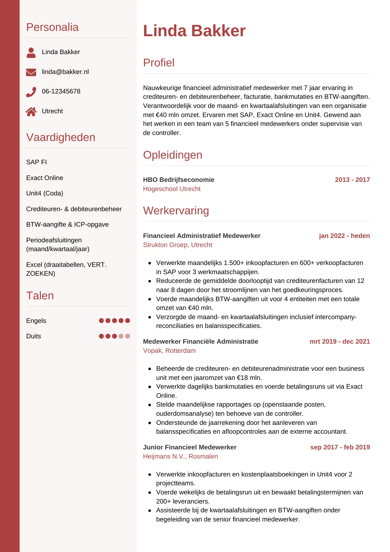 CV Verticaal voor financieel administratief medewerker