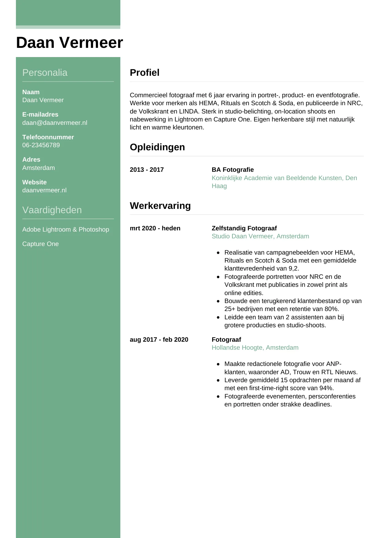 CV Casual voor fotograaf