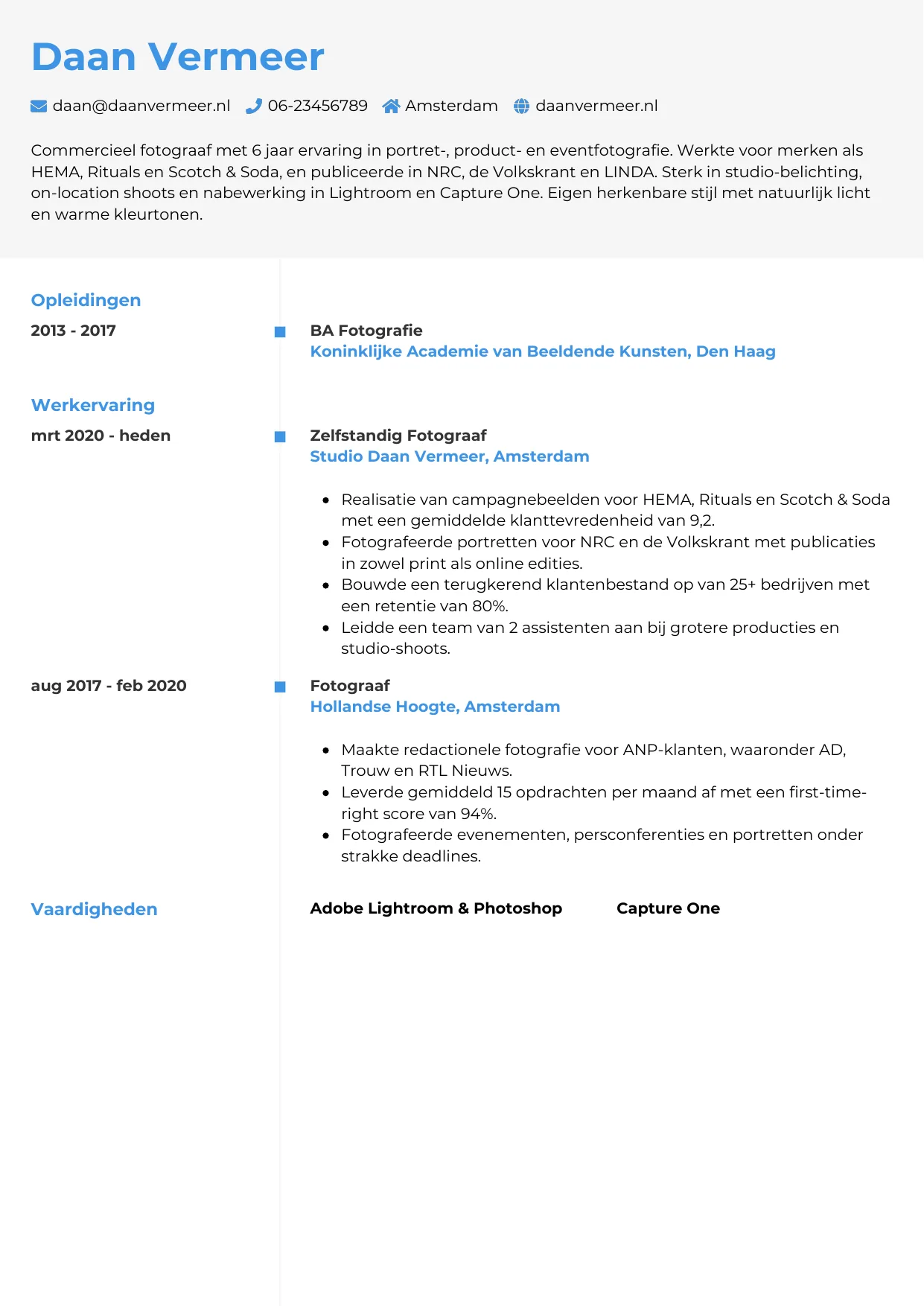 CV Chrono voor fotograaf