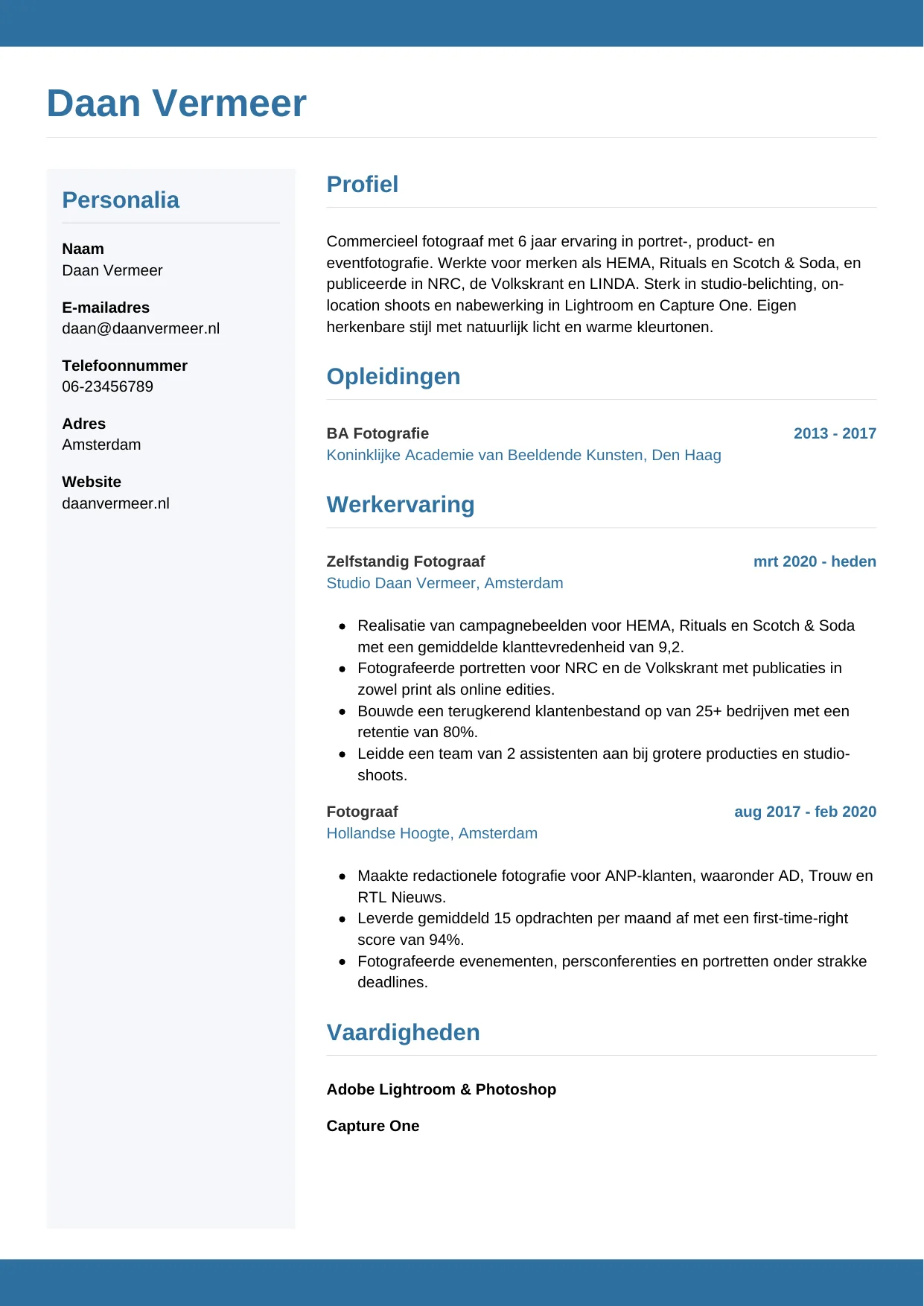 CV Horizontaal voor fotograaf