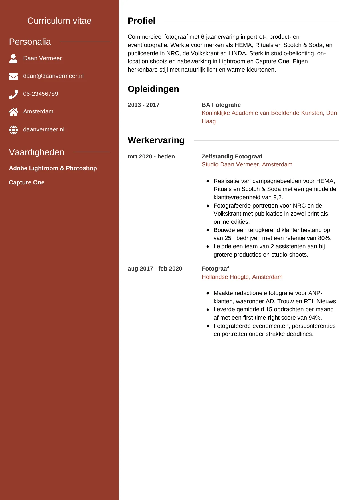 CV Modern voor fotograaf