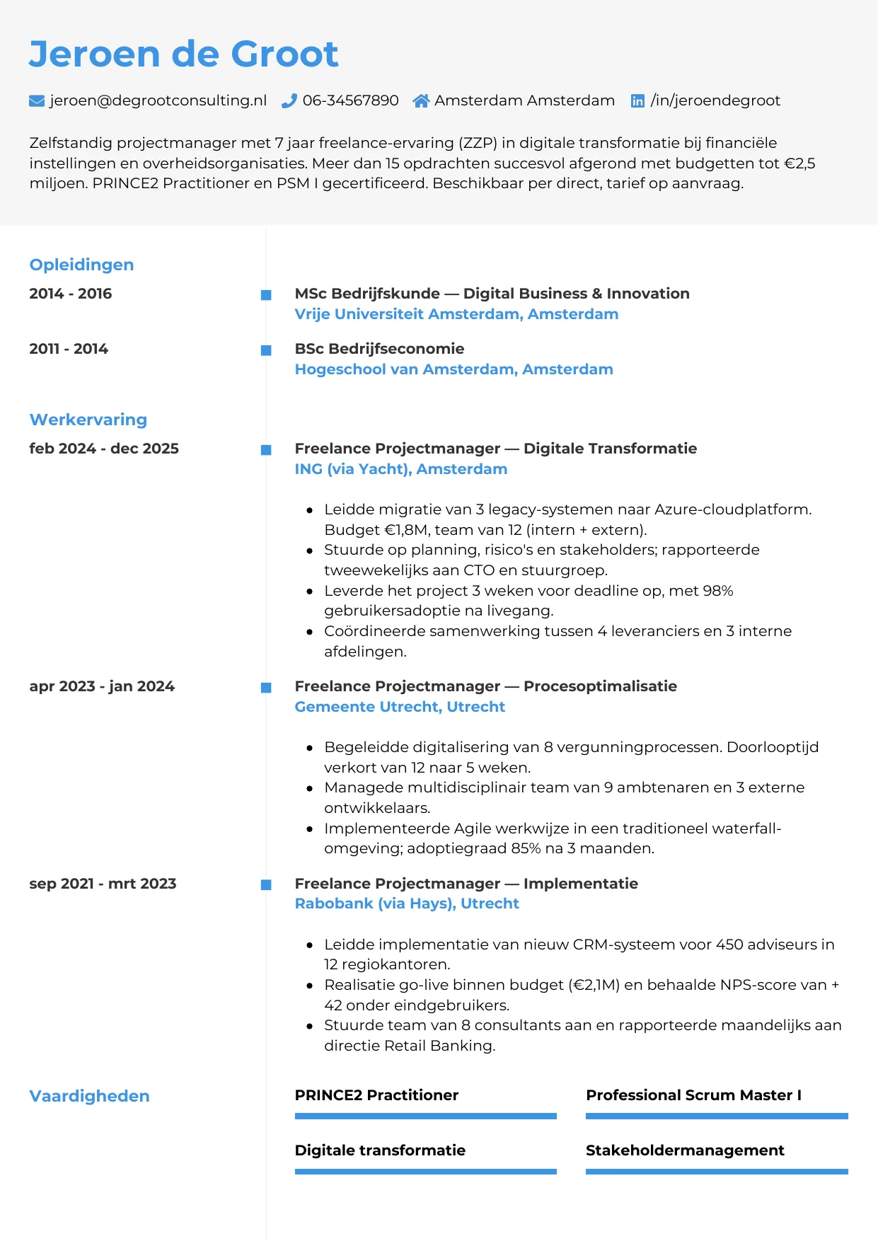 CV Chrono voor freelancer