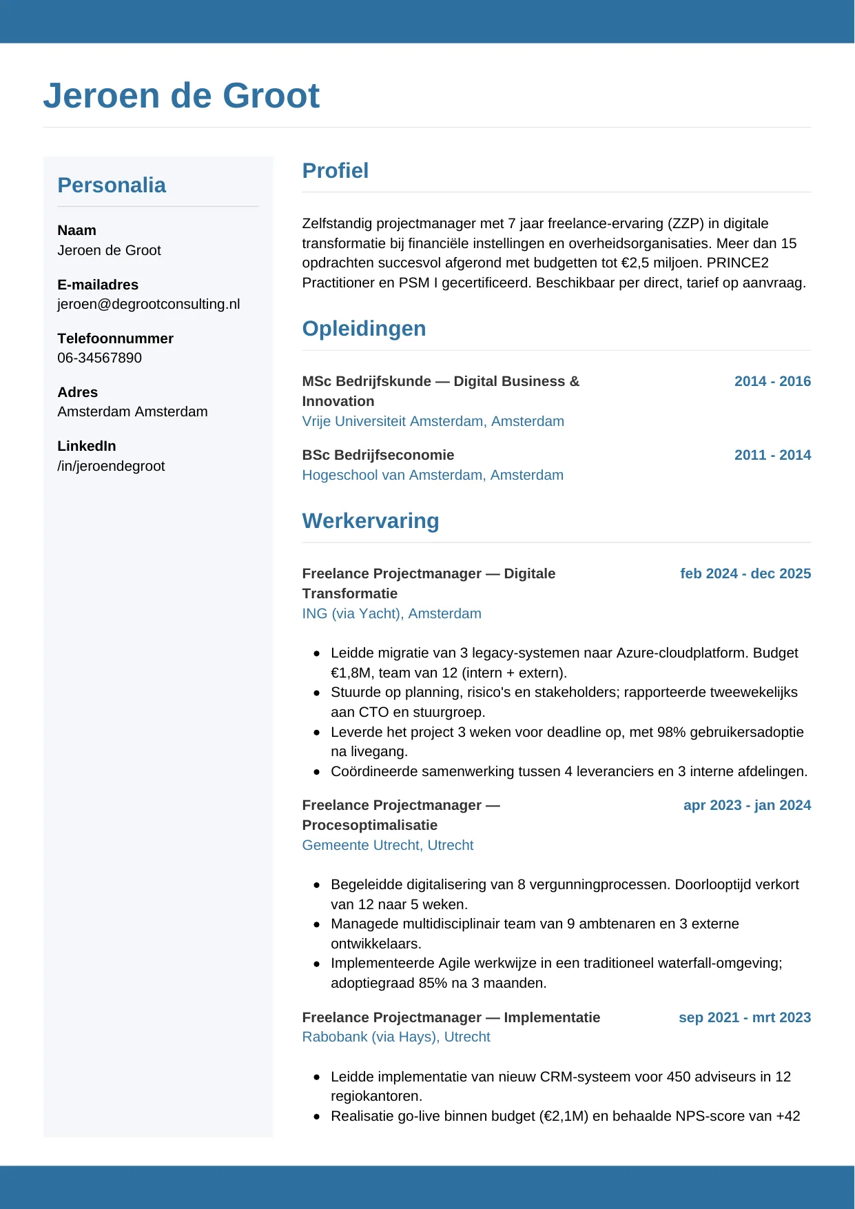 CV Horizontaal voor freelancer