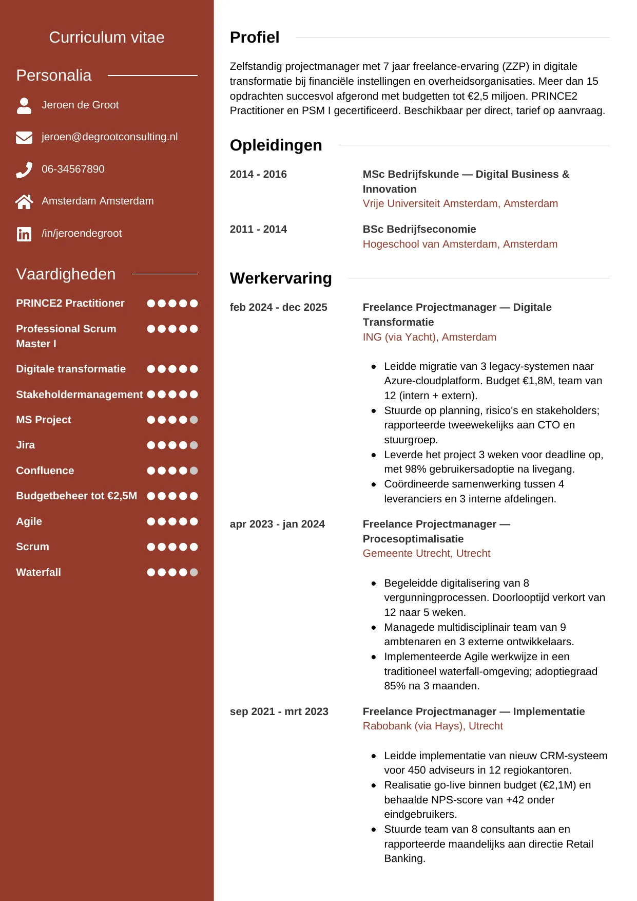 CV Modern voor freelancer
