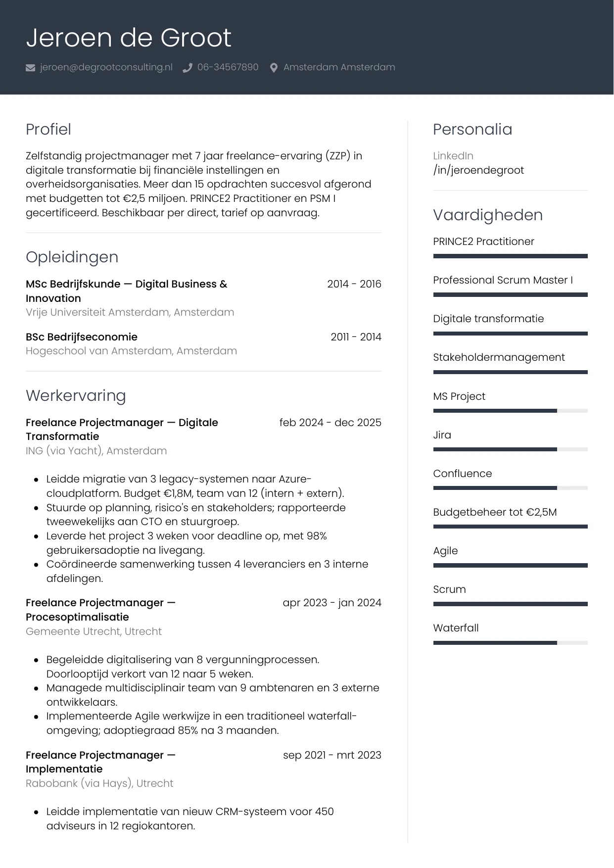 CV Professioneel voor freelancer