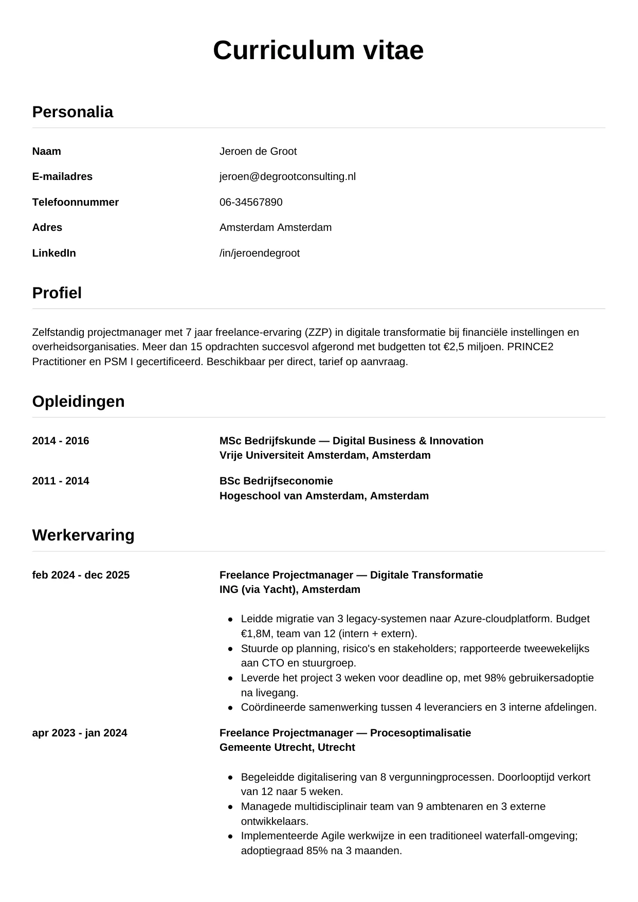 CV Simpel voor freelancer