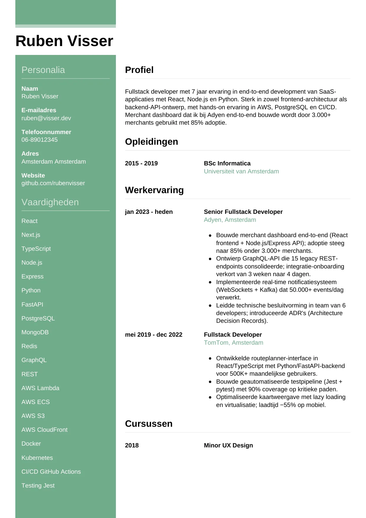 CV Casual voor fullstack developer