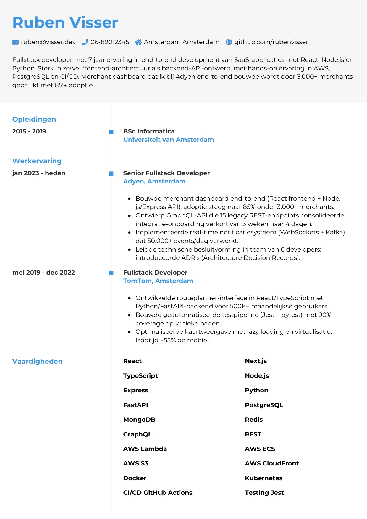 CV Chrono voor fullstack developer