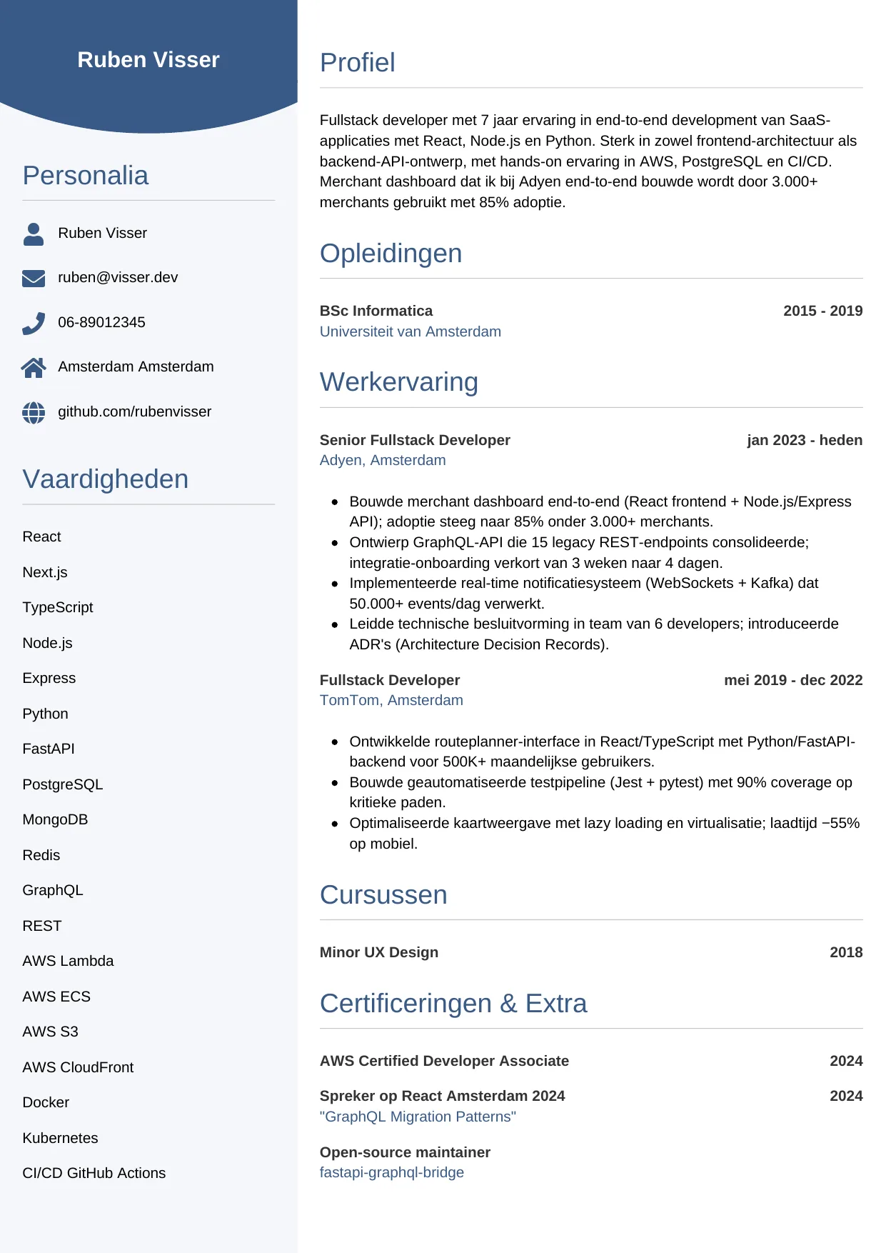 CV Circulair voor fullstack developer