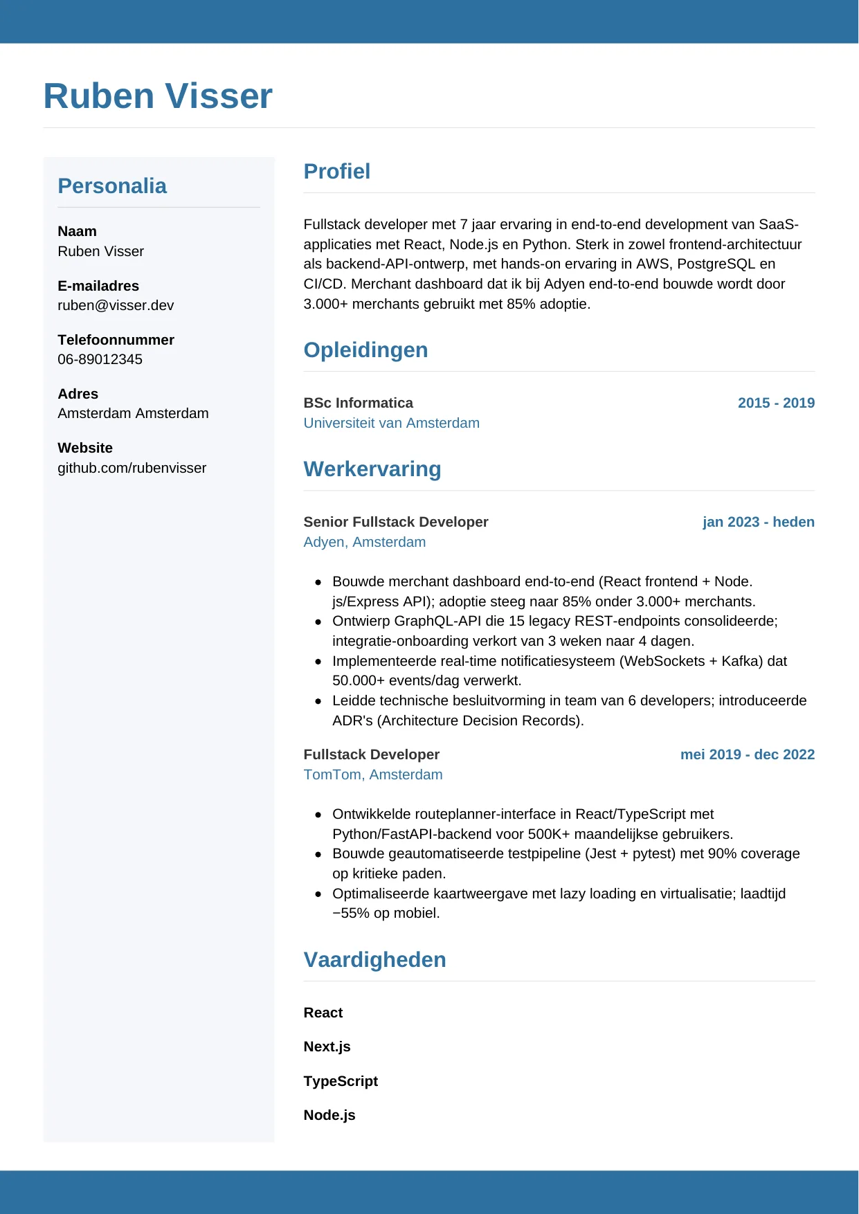 CV Horizontaal voor fullstack developer