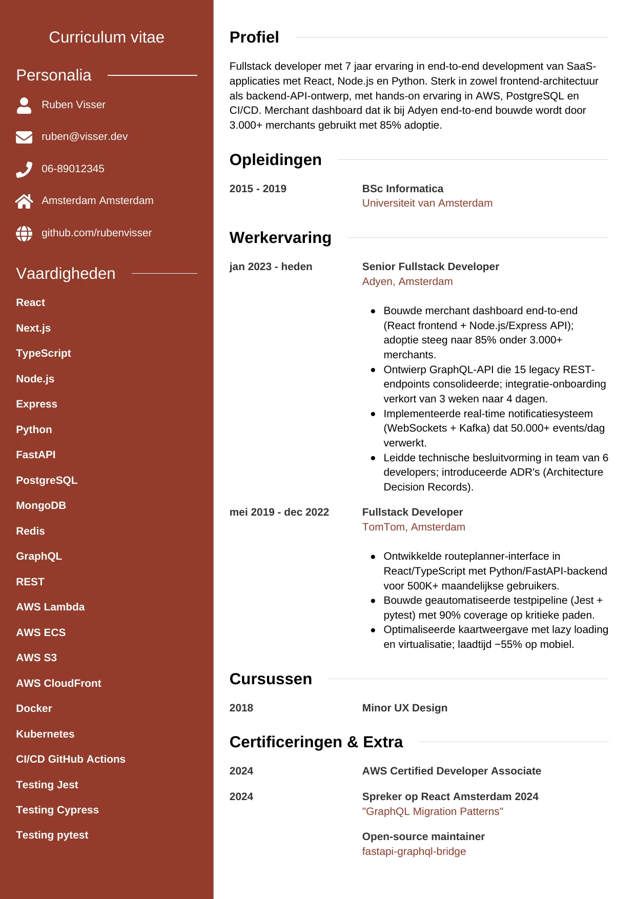 CV Modern voor fullstack developer
