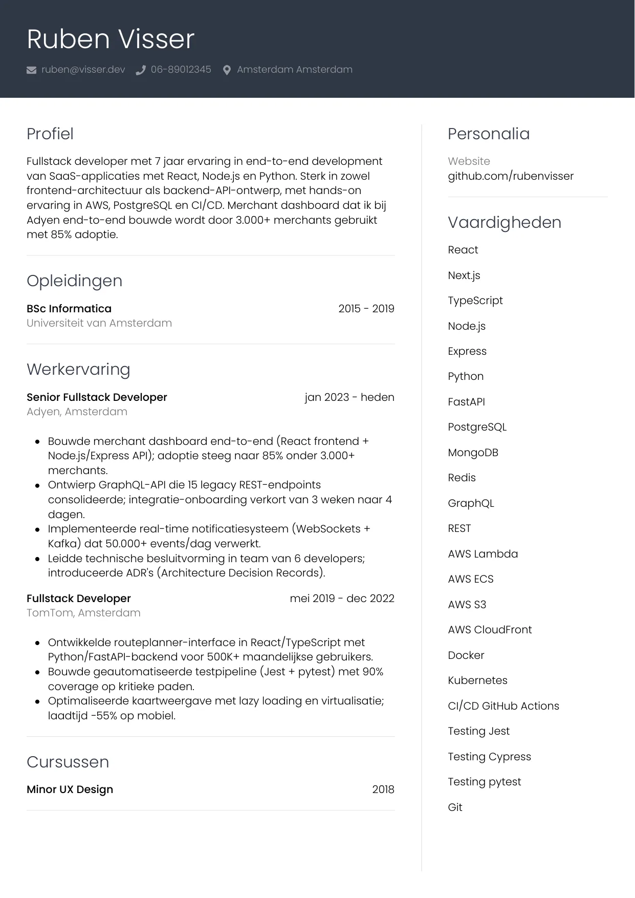 CV Professioneel voor fullstack developer