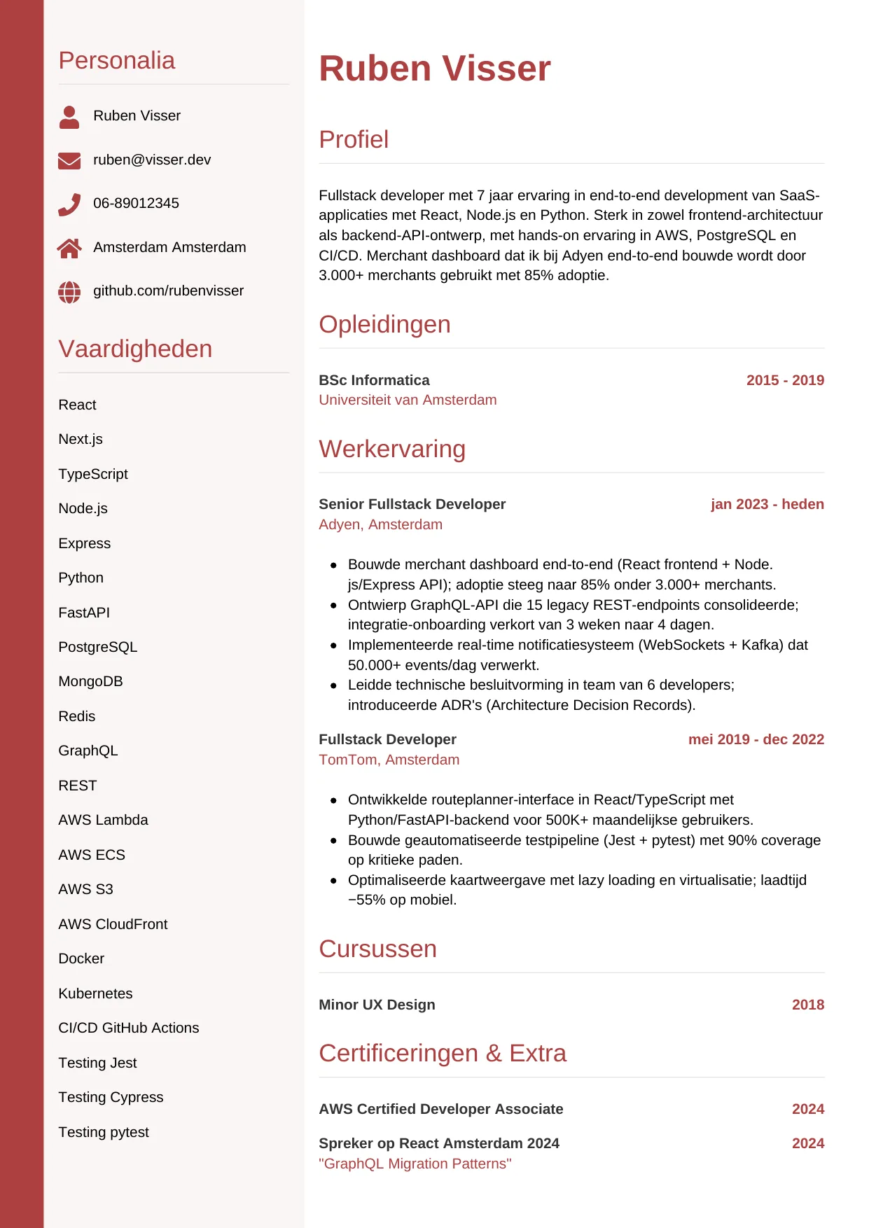 CV Verticaal voor fullstack developer