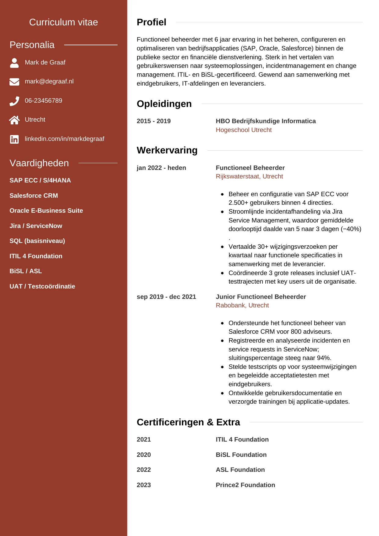 CV Modern voor functioneel beheerder