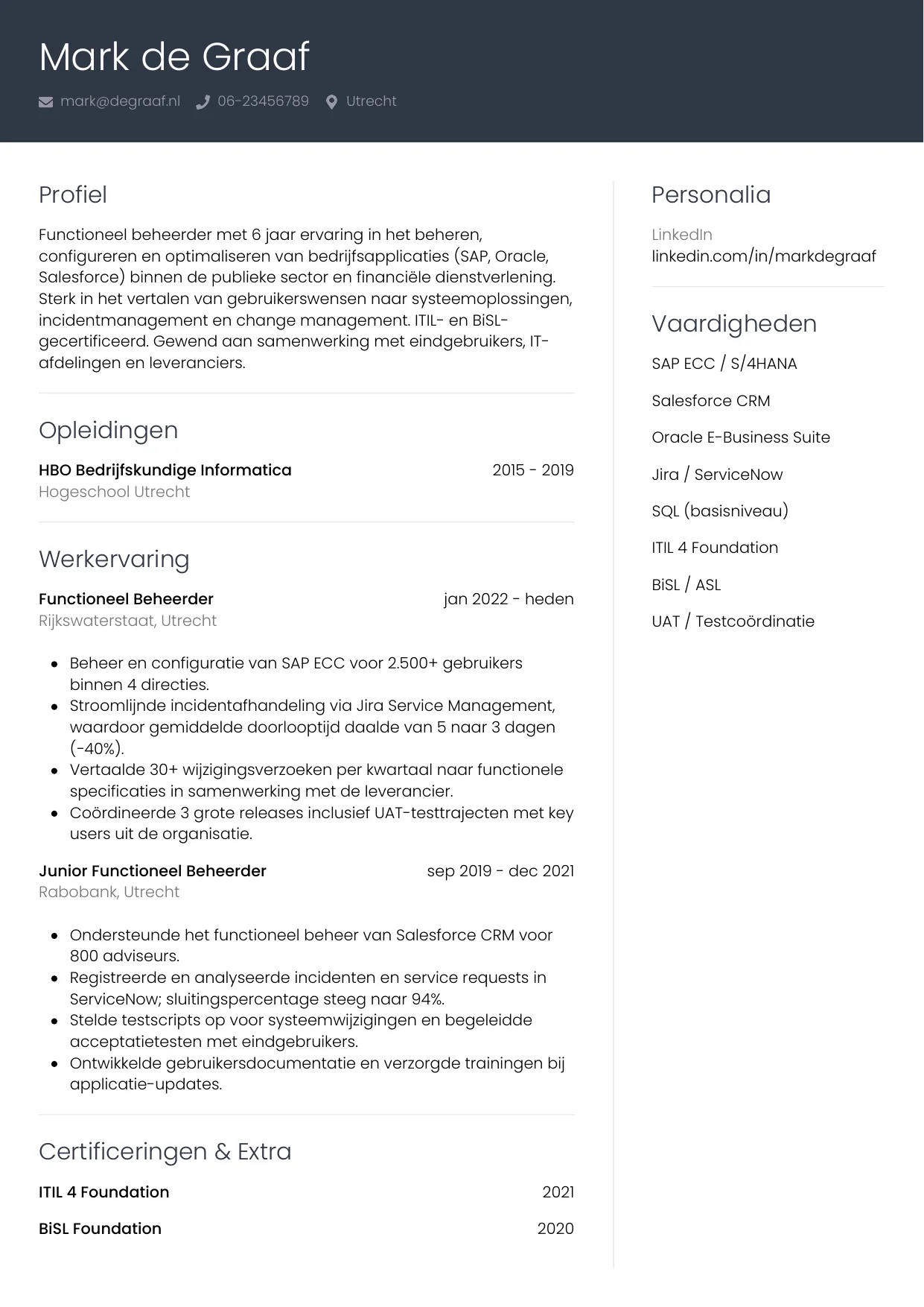 CV Professioneel voor functioneel beheerder