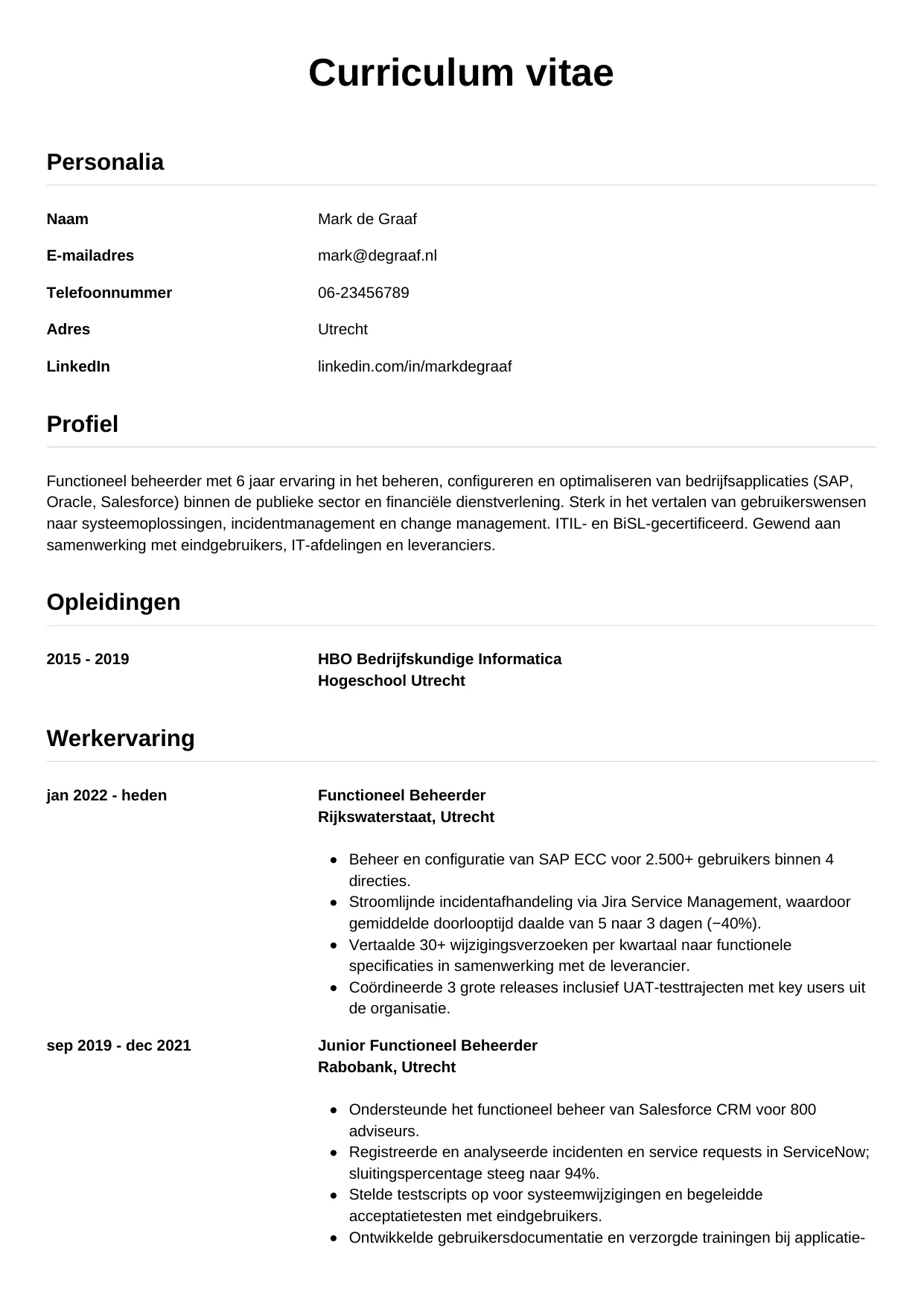 CV Simpel voor functioneel beheerder