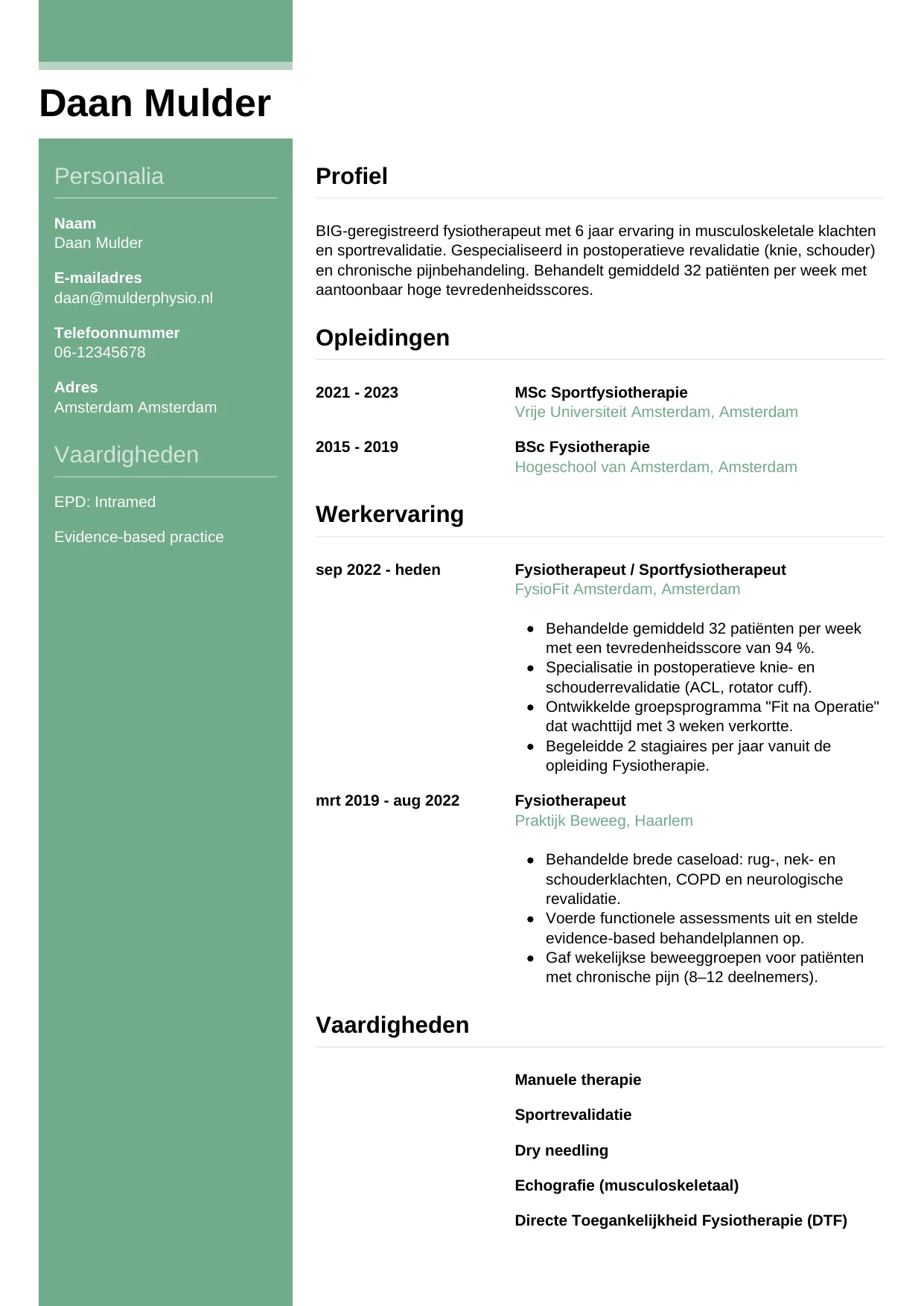 CV Casual voor fysiotherapeut