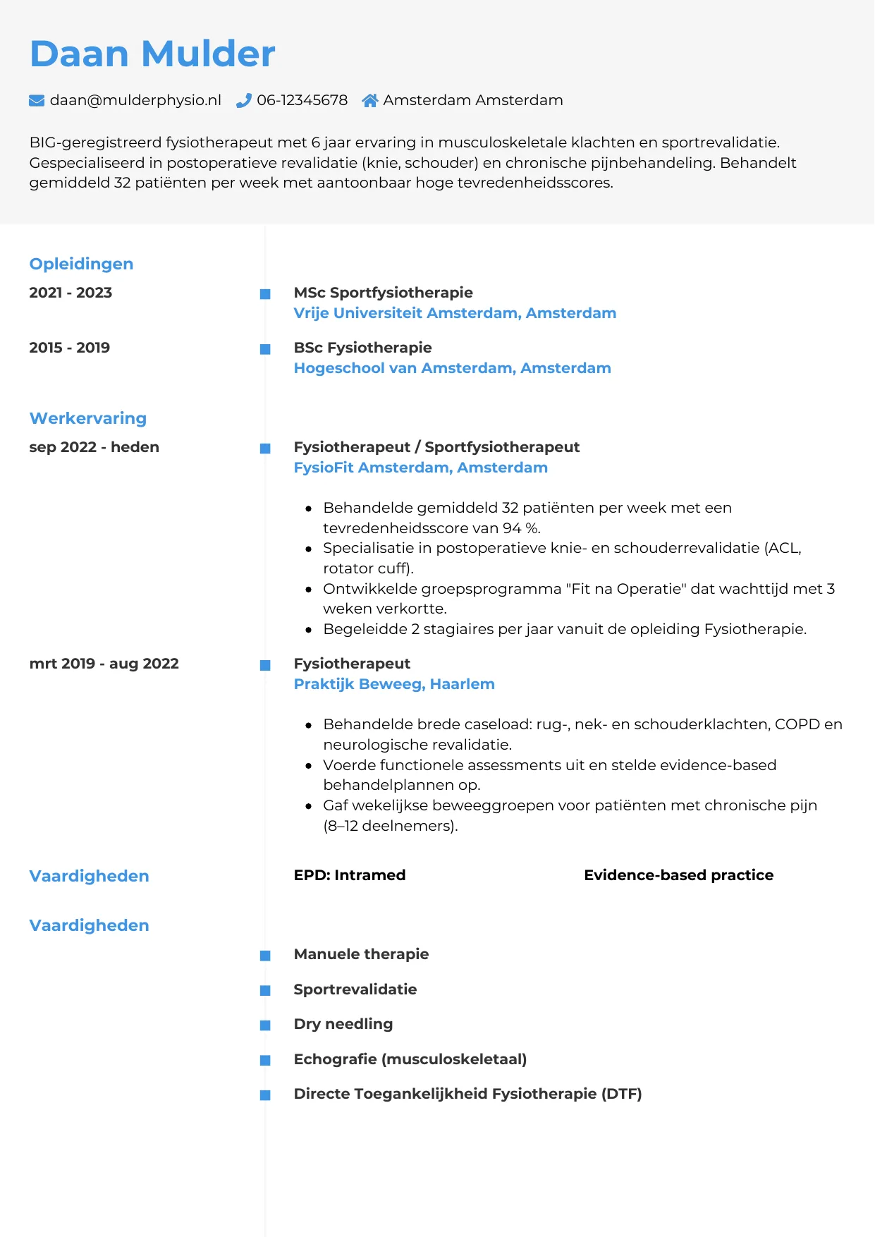 CV Chrono voor fysiotherapeut