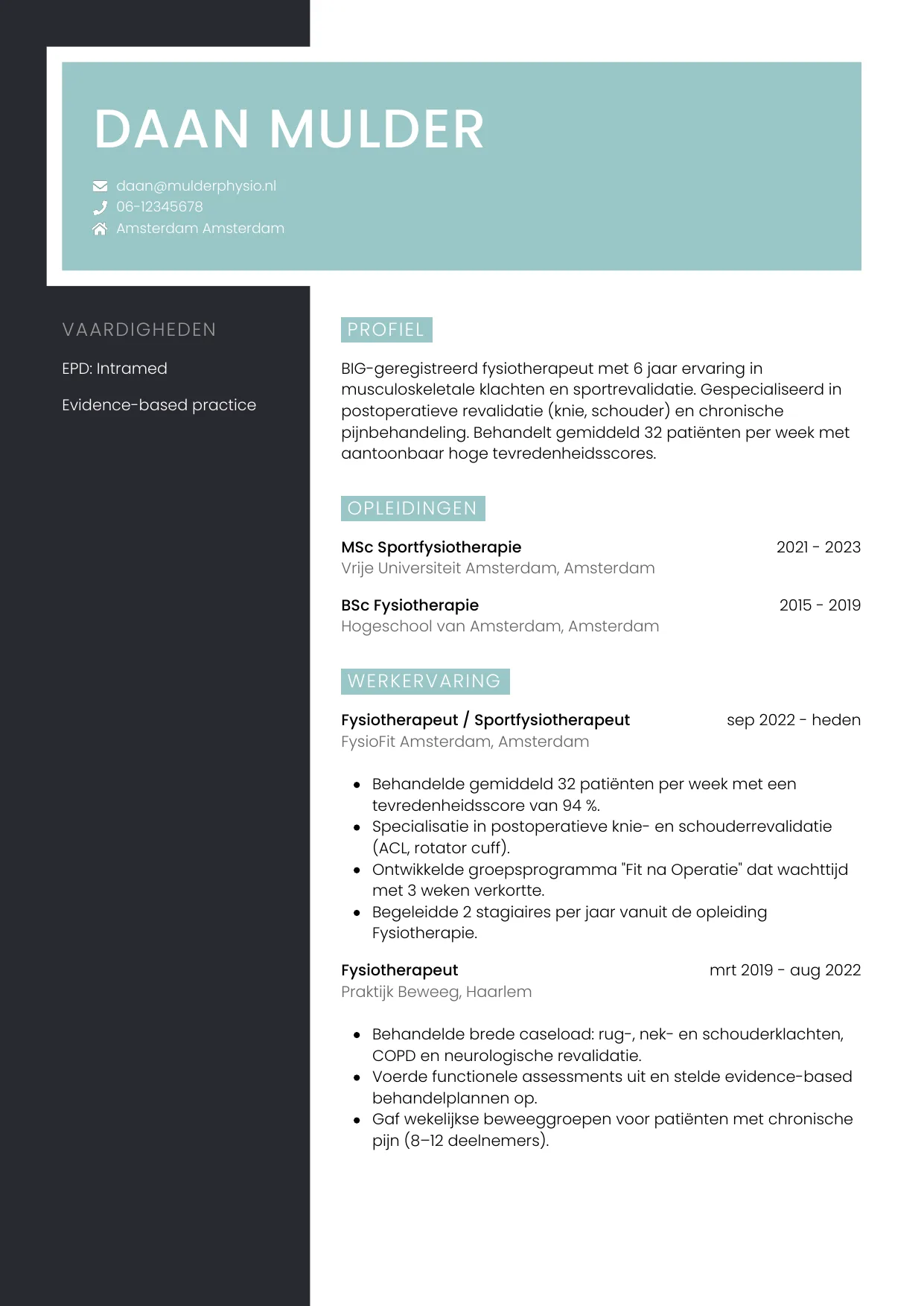 CV Elegant voor fysiotherapeut