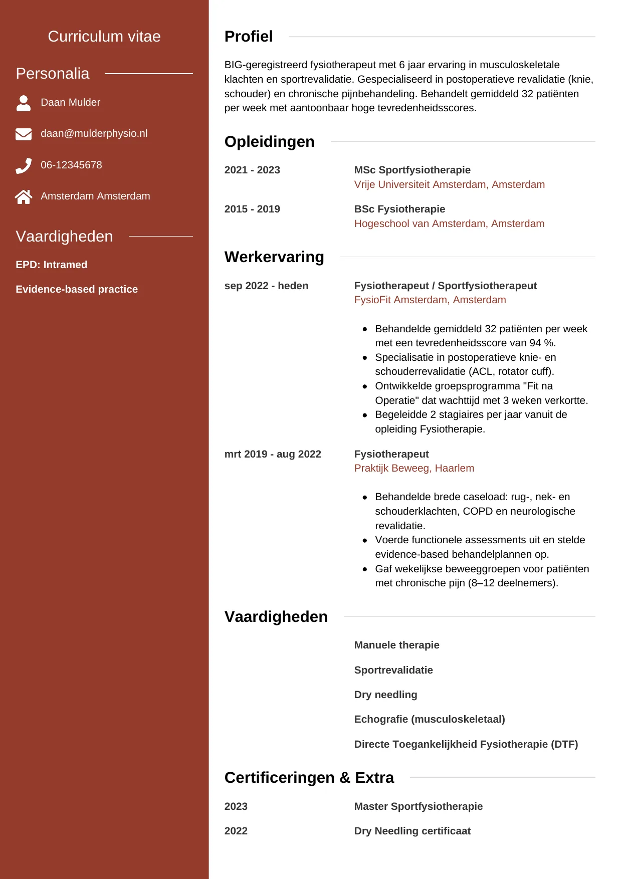 CV Modern voor fysiotherapeut