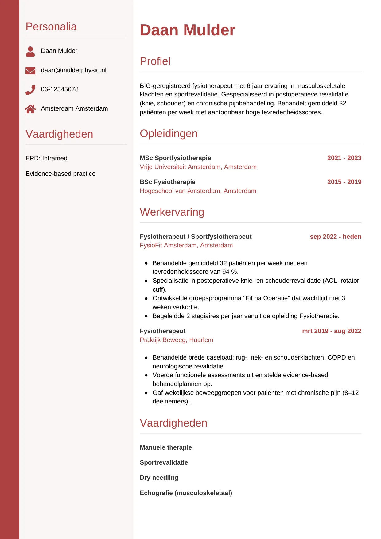 CV Verticaal voor fysiotherapeut