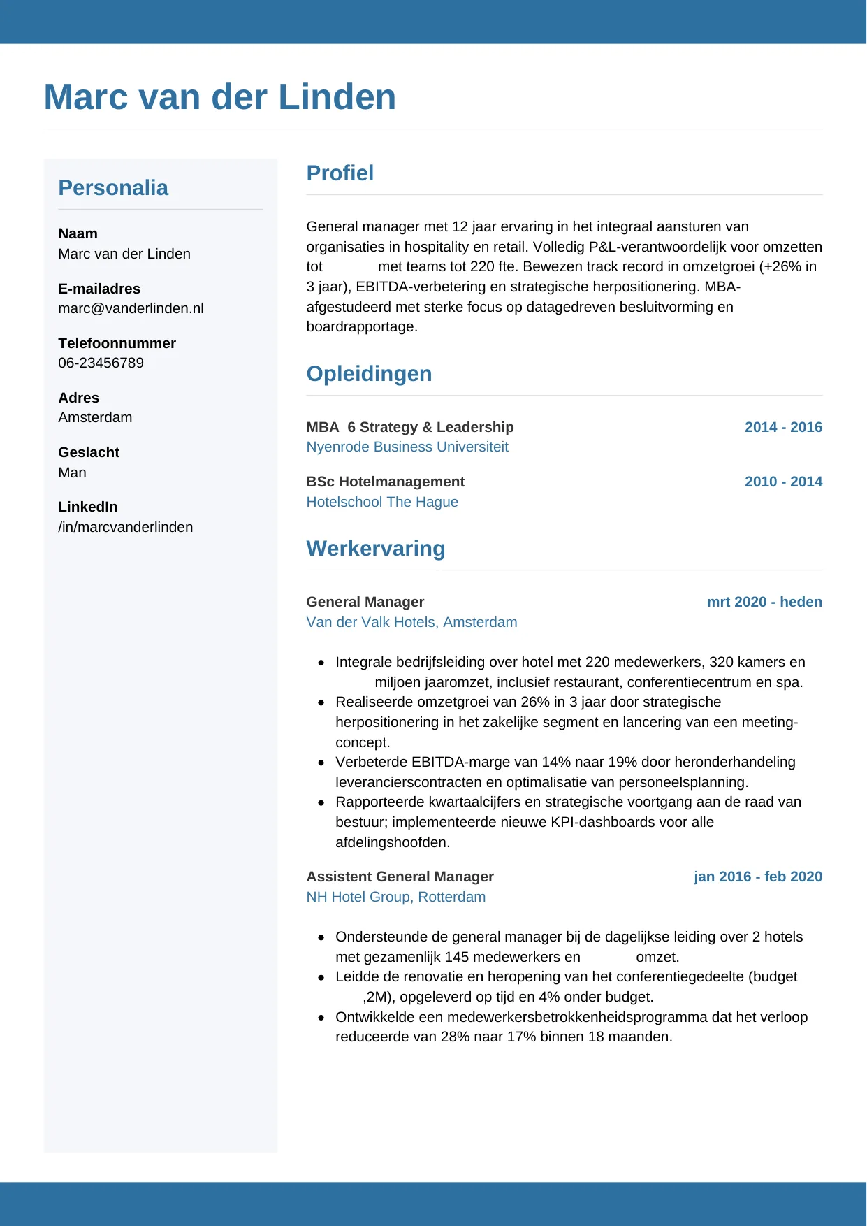 CV Horizontaal voor general manager