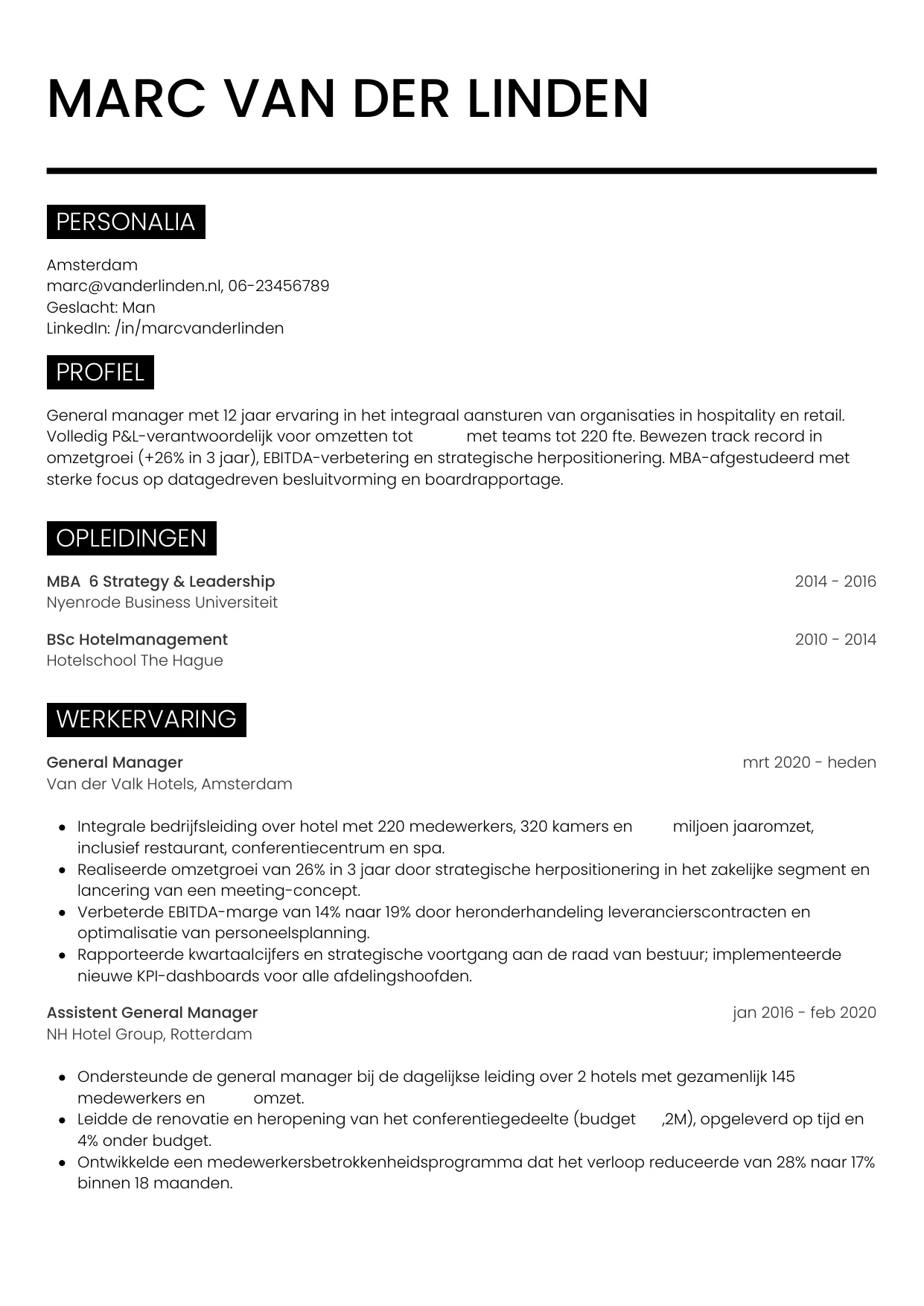 CV Metro voor general manager
