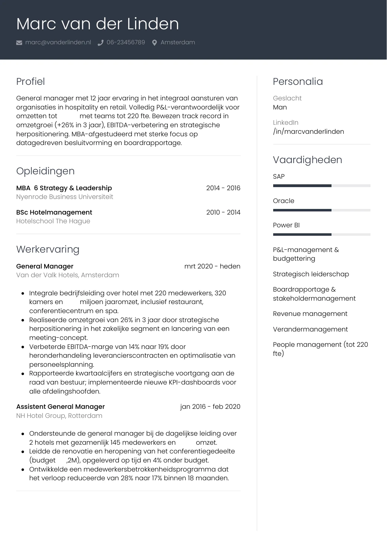 CV Professioneel voor general manager
