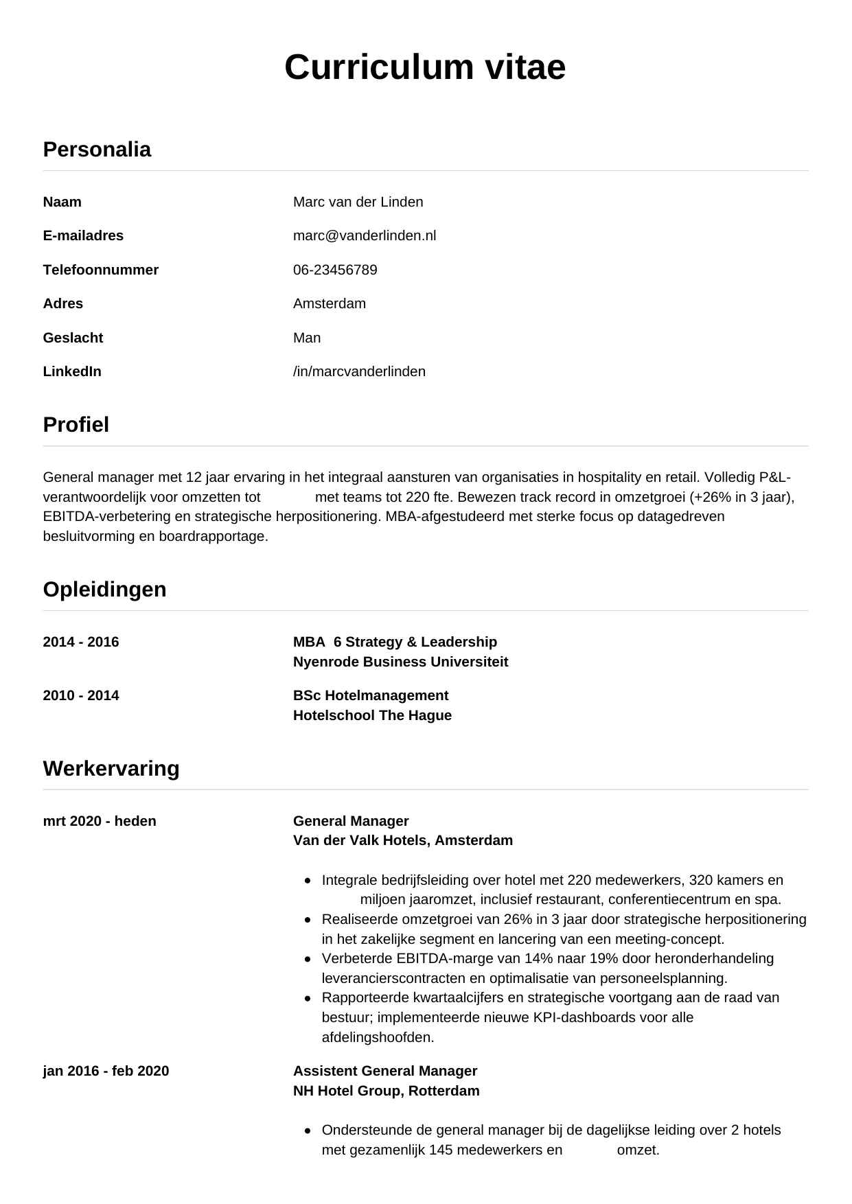 CV Simpel voor general manager