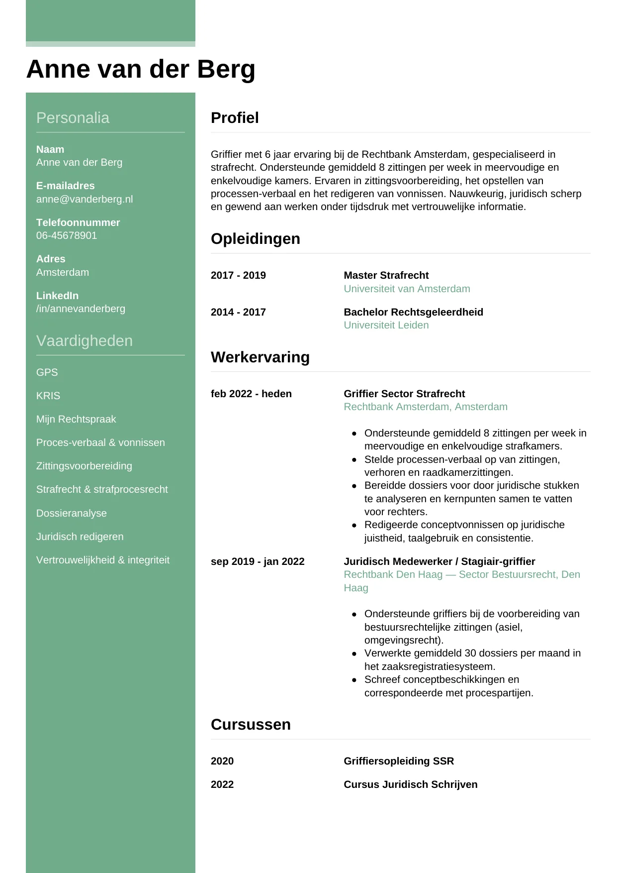 CV Casual voor griffier