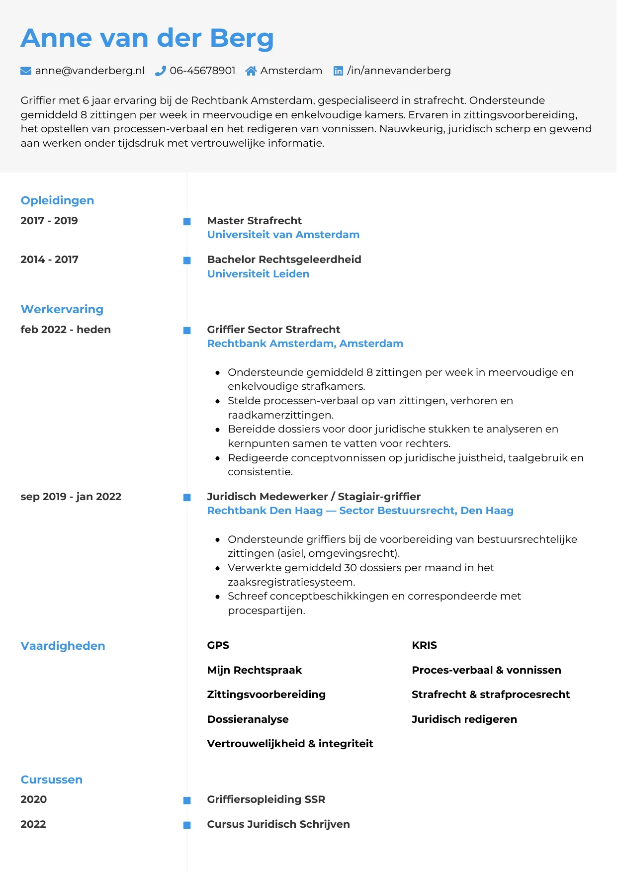 CV Chrono voor griffier
