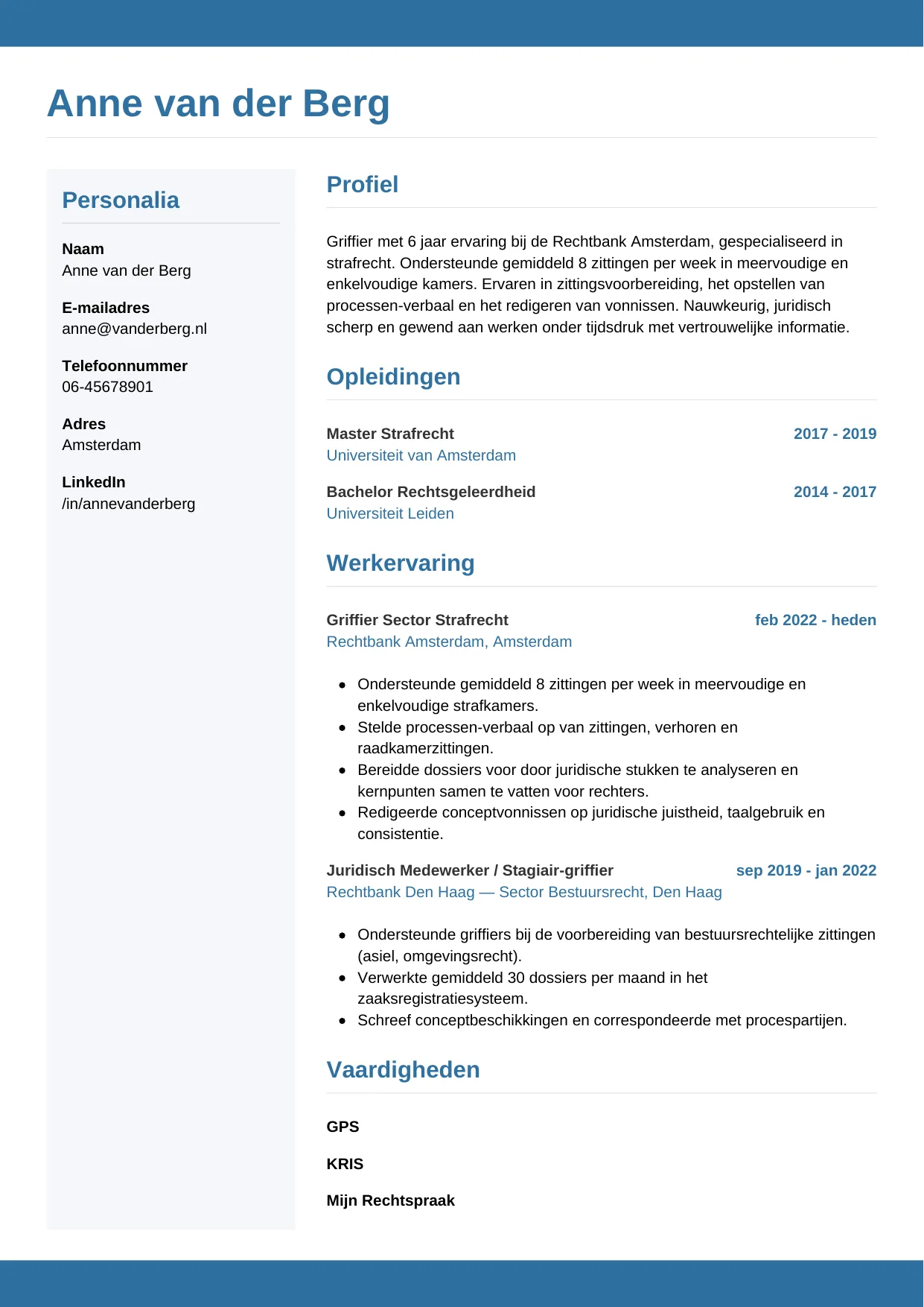 CV Horizontaal voor griffier
