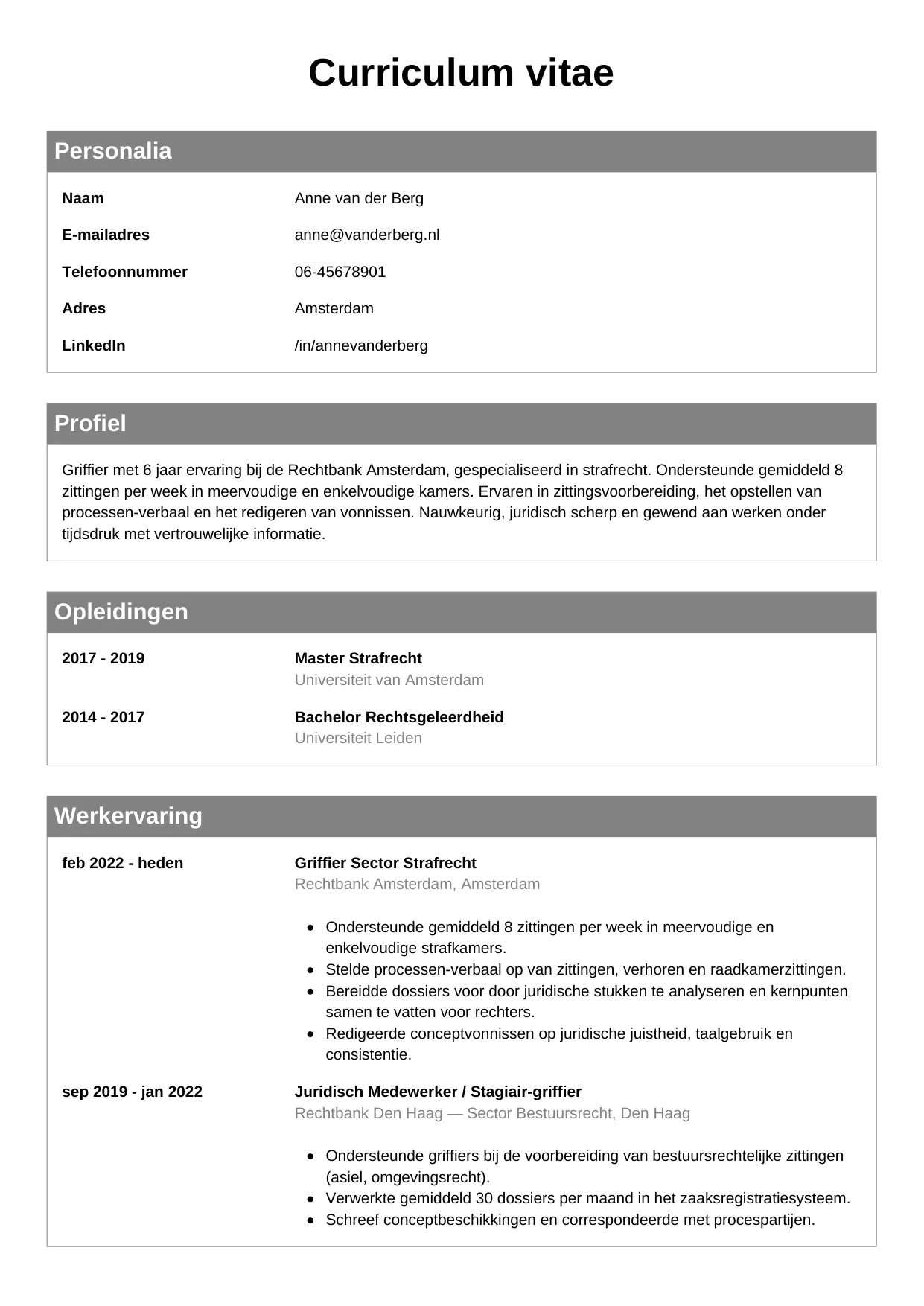 CV Klassiek voor griffier