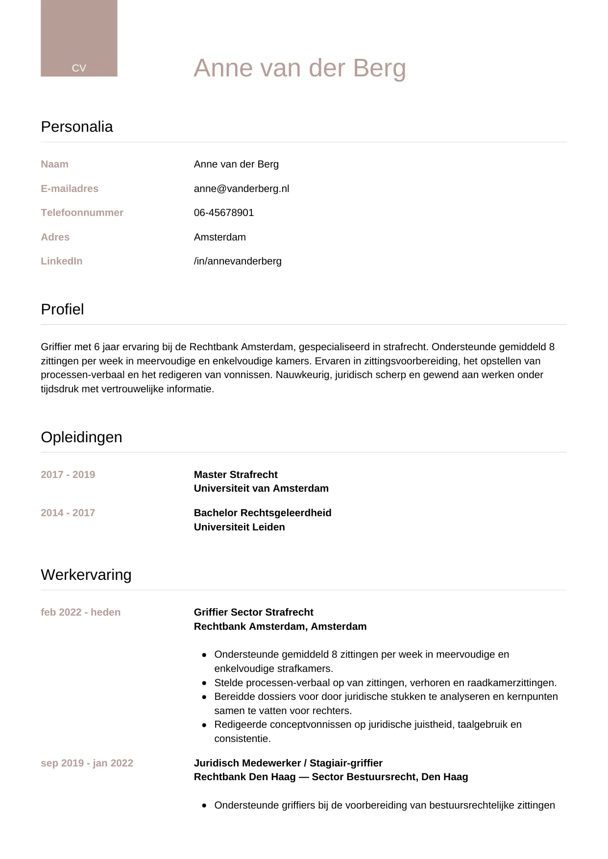 CV Luxe voor griffier