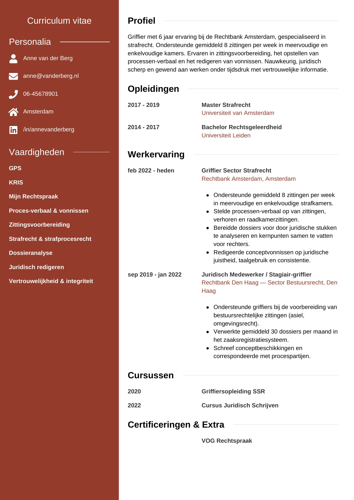CV Modern voor griffier