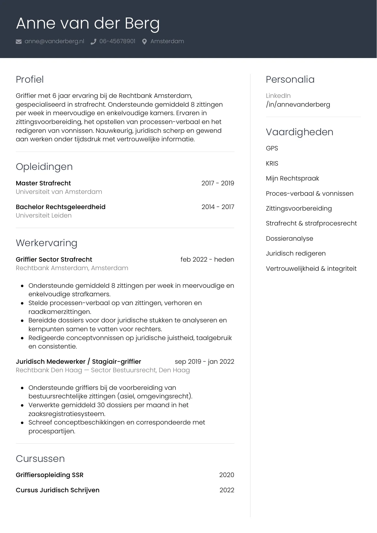CV Professioneel voor griffier