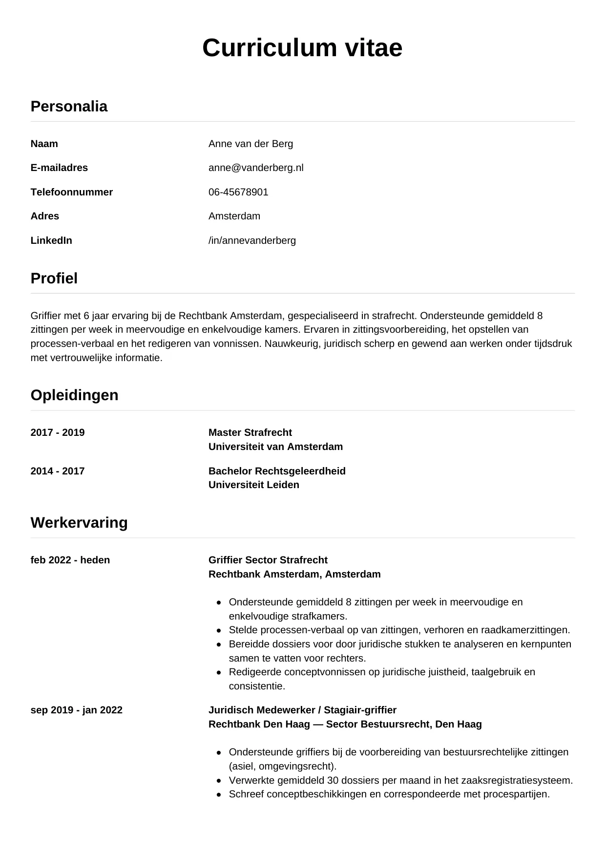 CV Simpel voor griffier