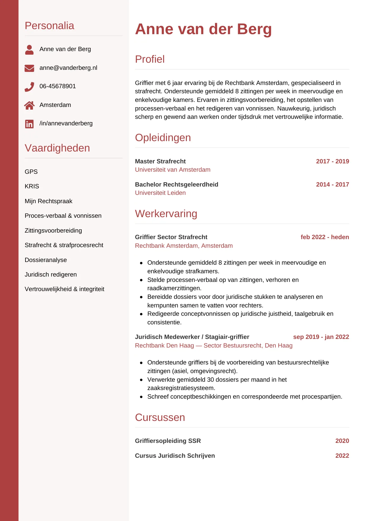 CV Verticaal voor griffier