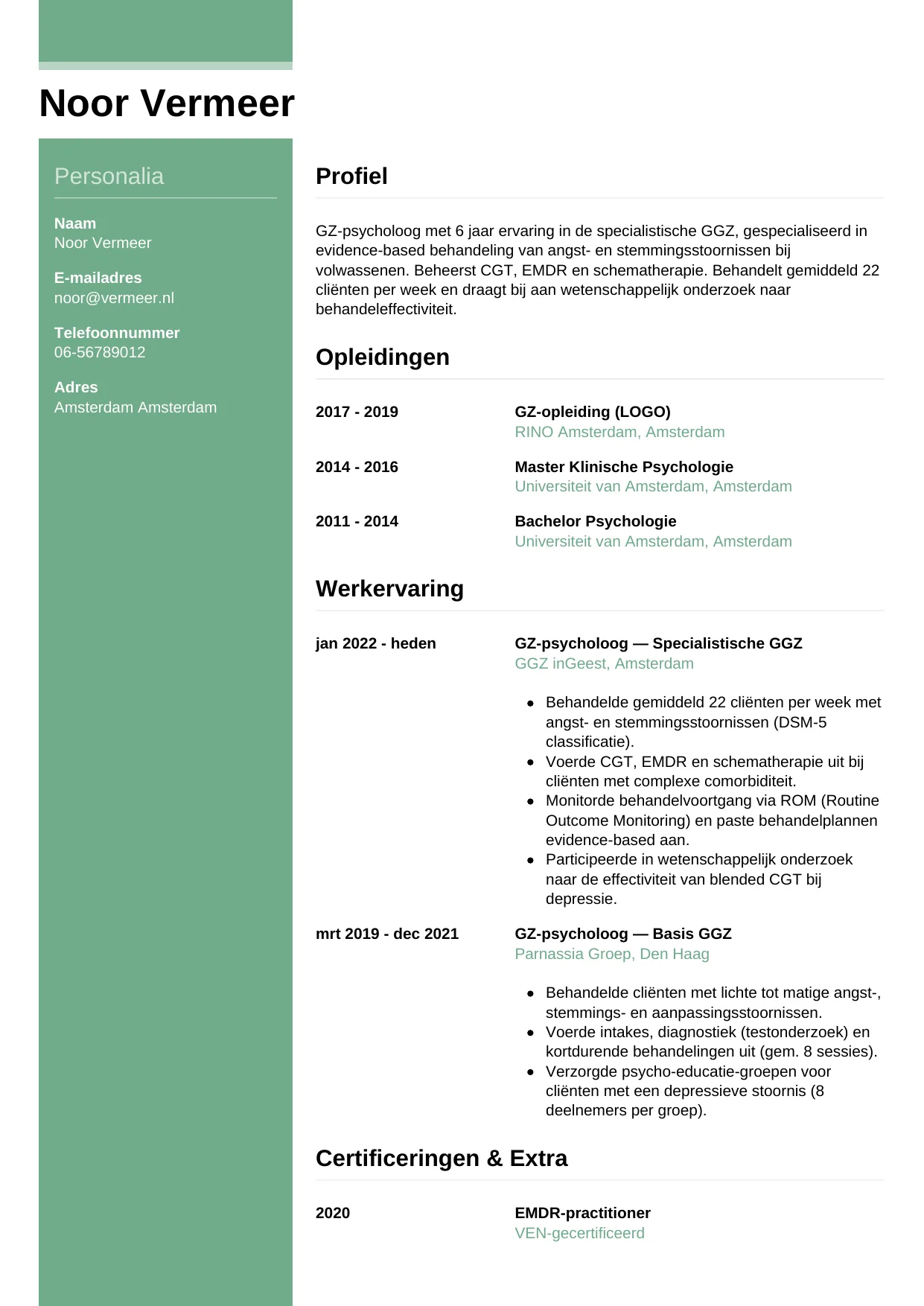 CV Casual voor gz-psycholoog