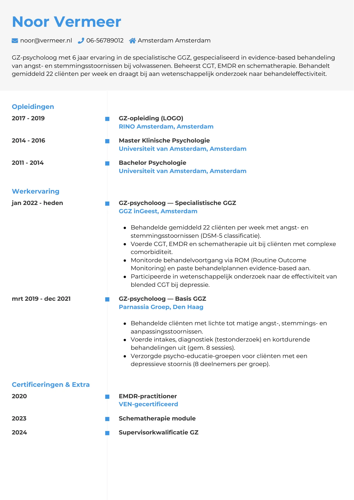 CV Chrono voor gz-psycholoog