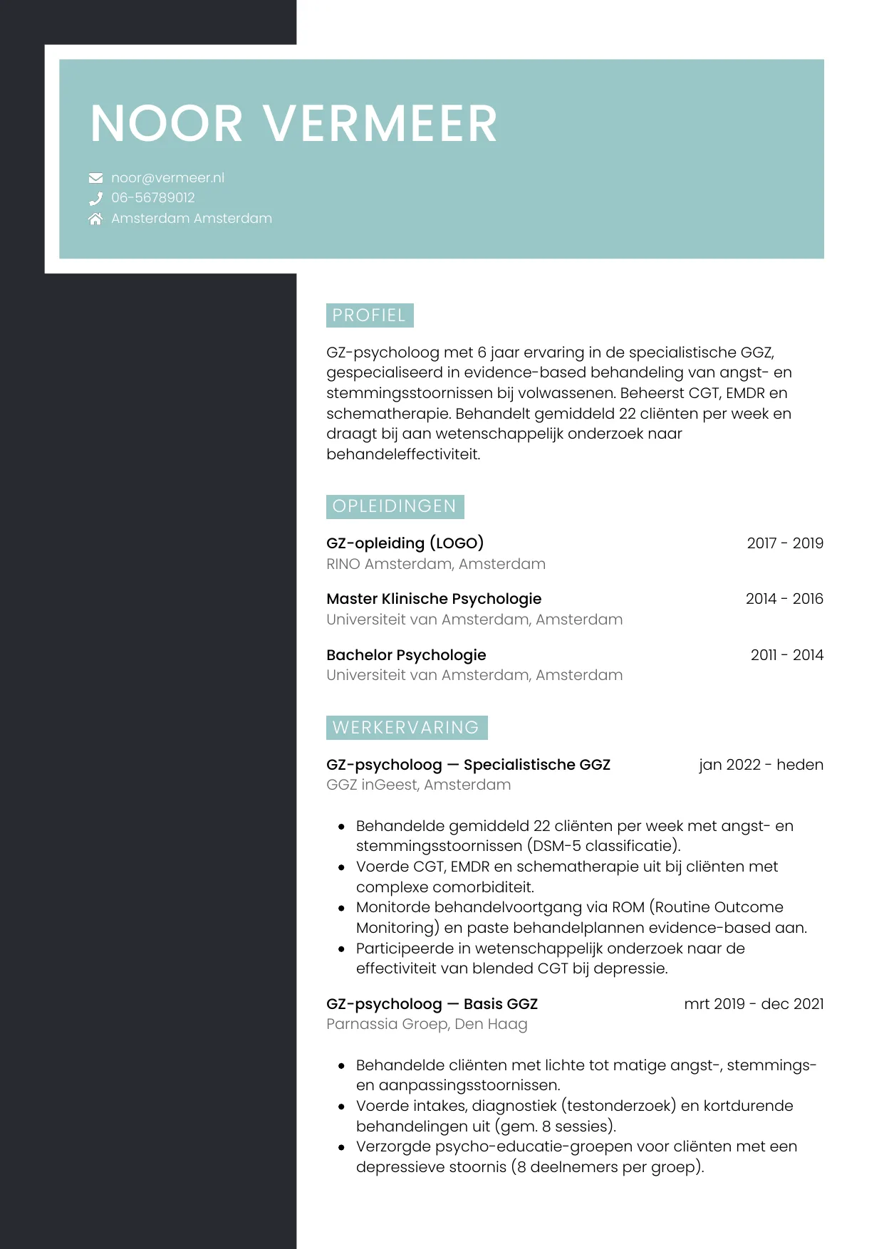 CV Elegant voor gz-psycholoog