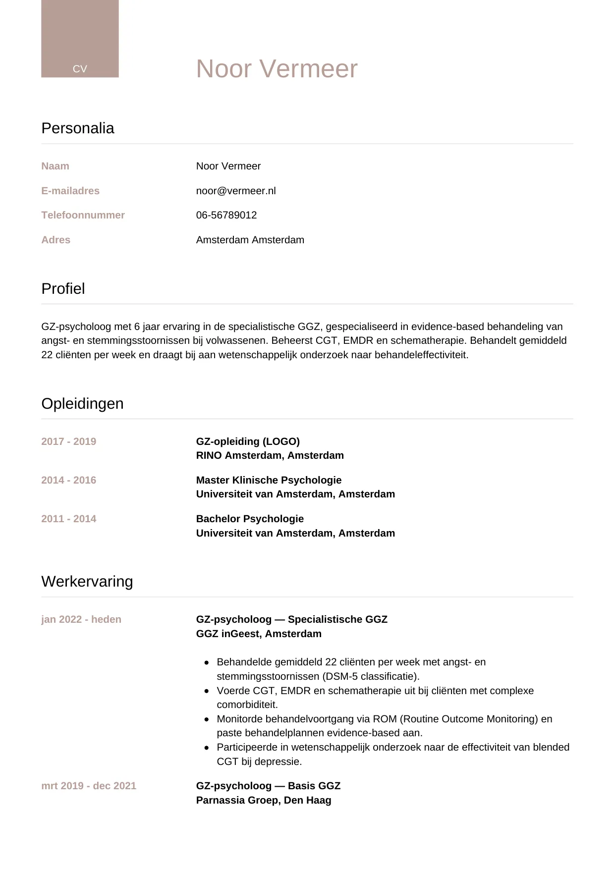 CV Luxe voor gz-psycholoog