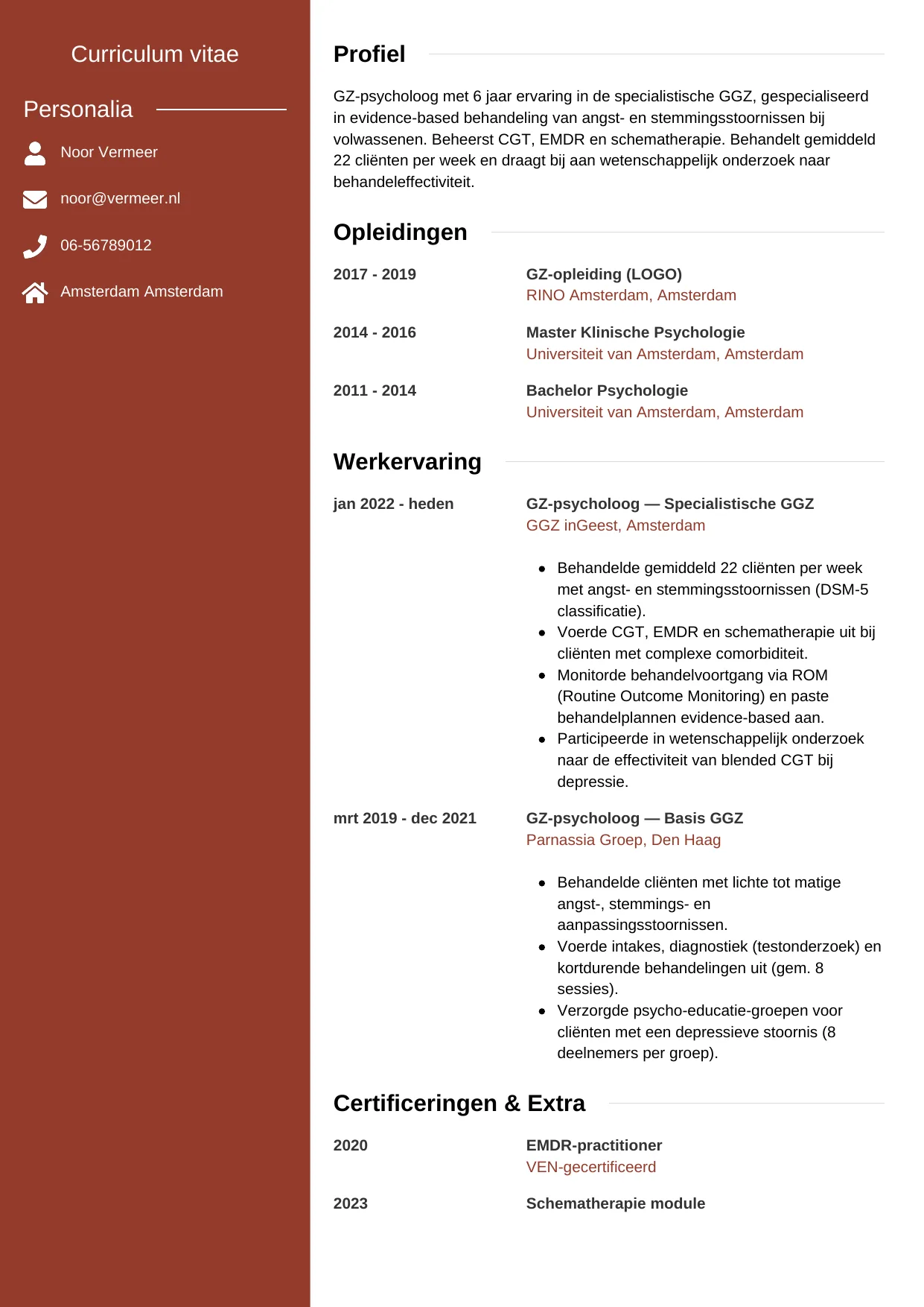 CV Modern voor gz-psycholoog