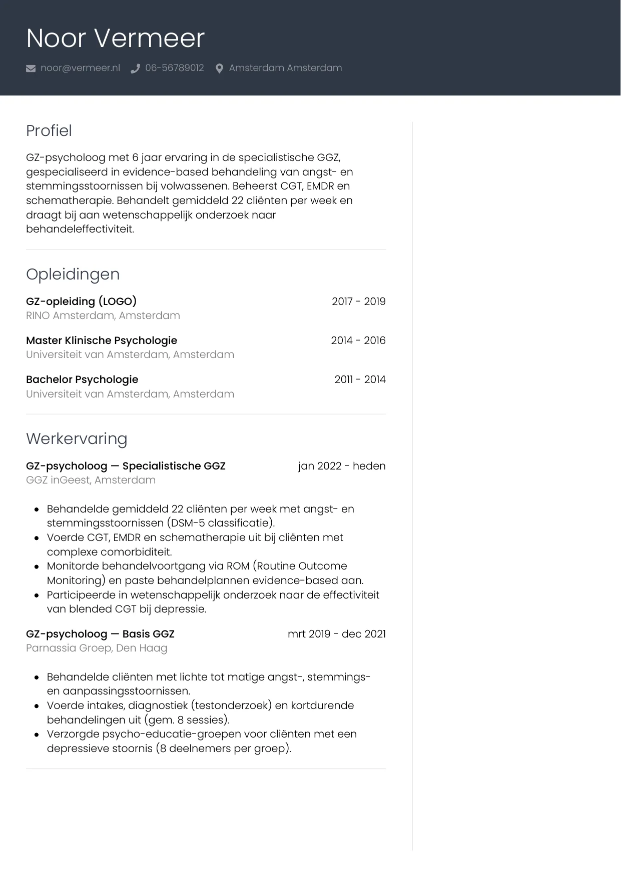 CV Professioneel voor gz-psycholoog