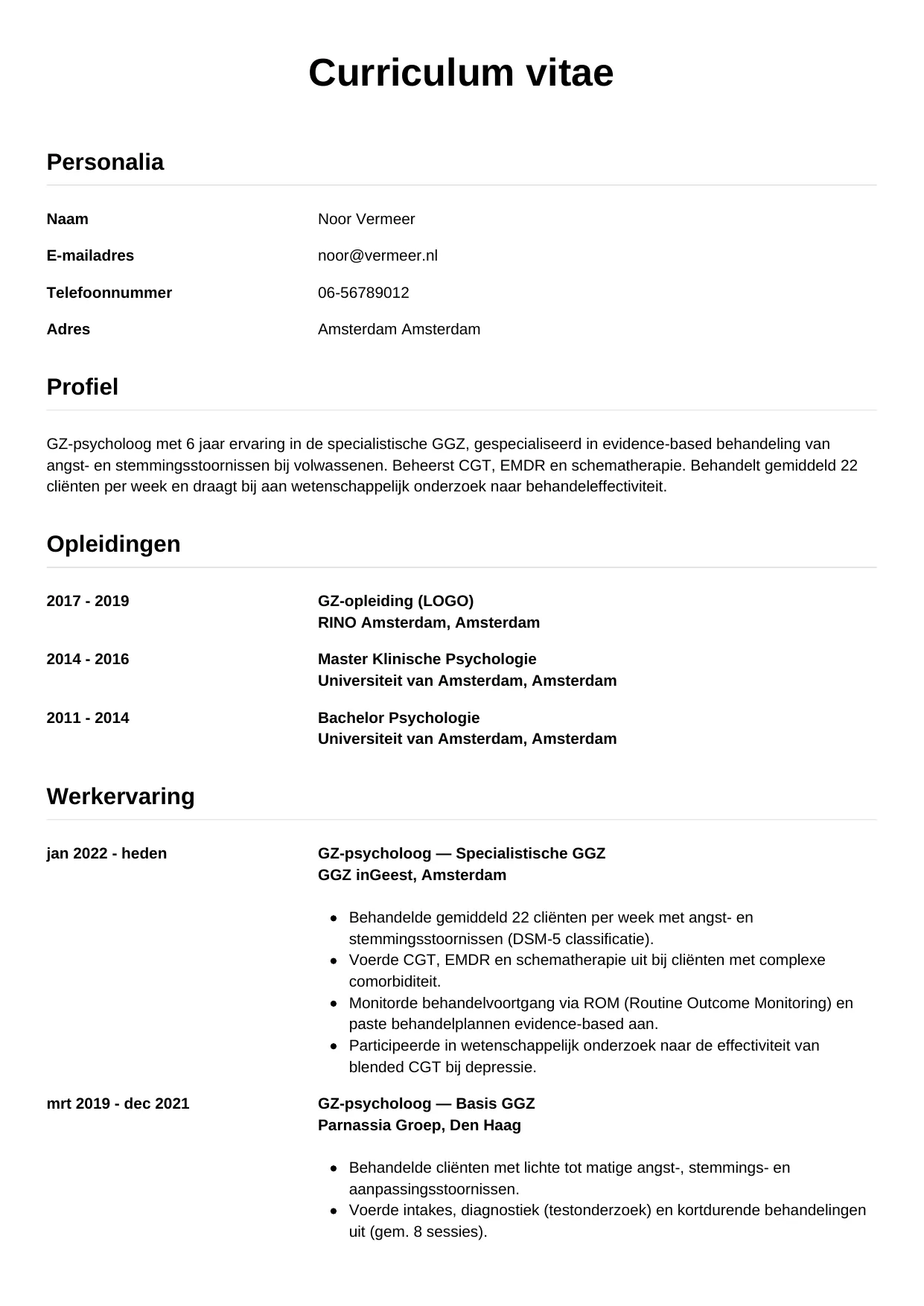 CV Simpel voor gz-psycholoog
